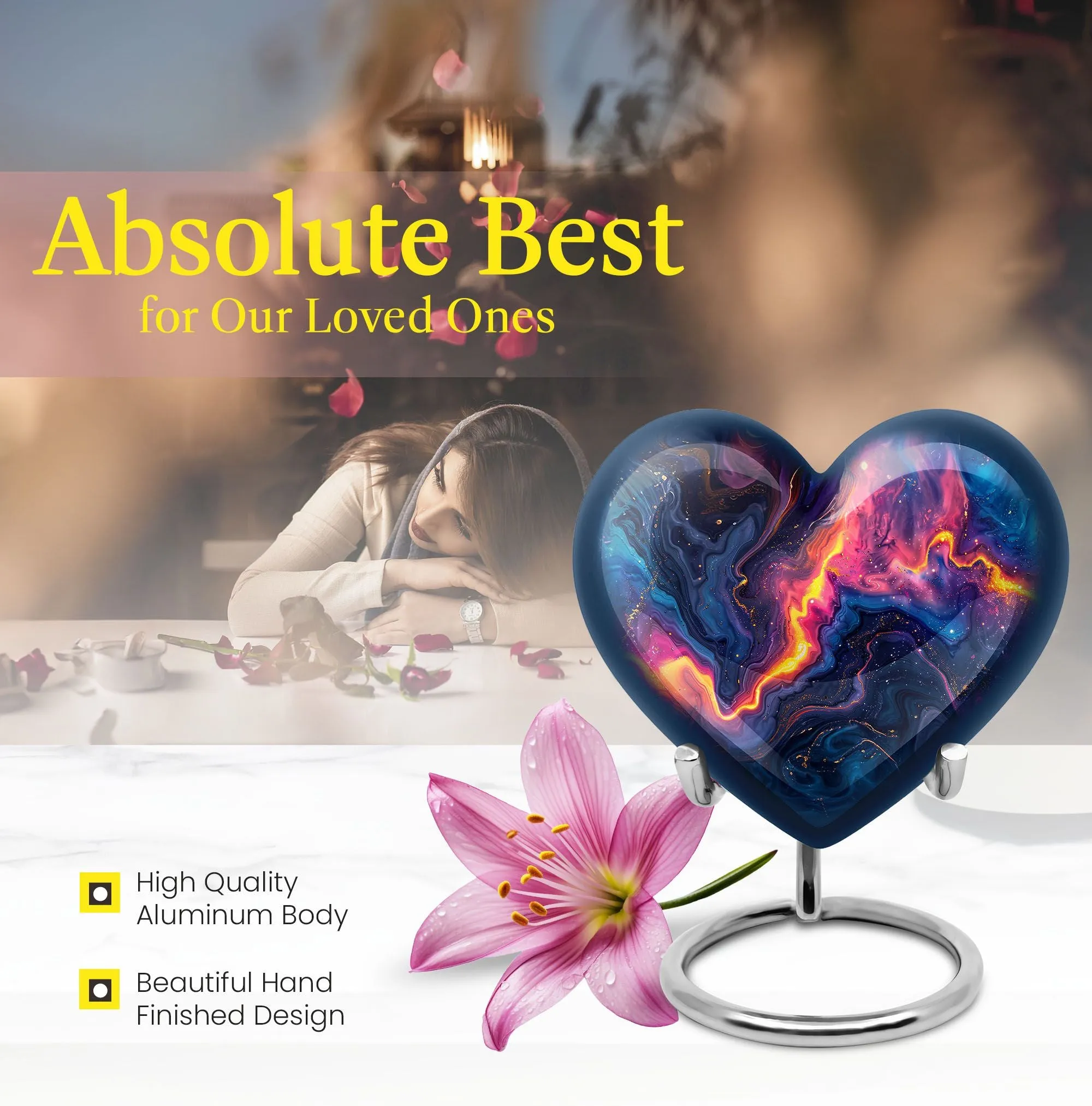 Abstract Urn: Heart Shaped Large Memorial Urn for Remembrance