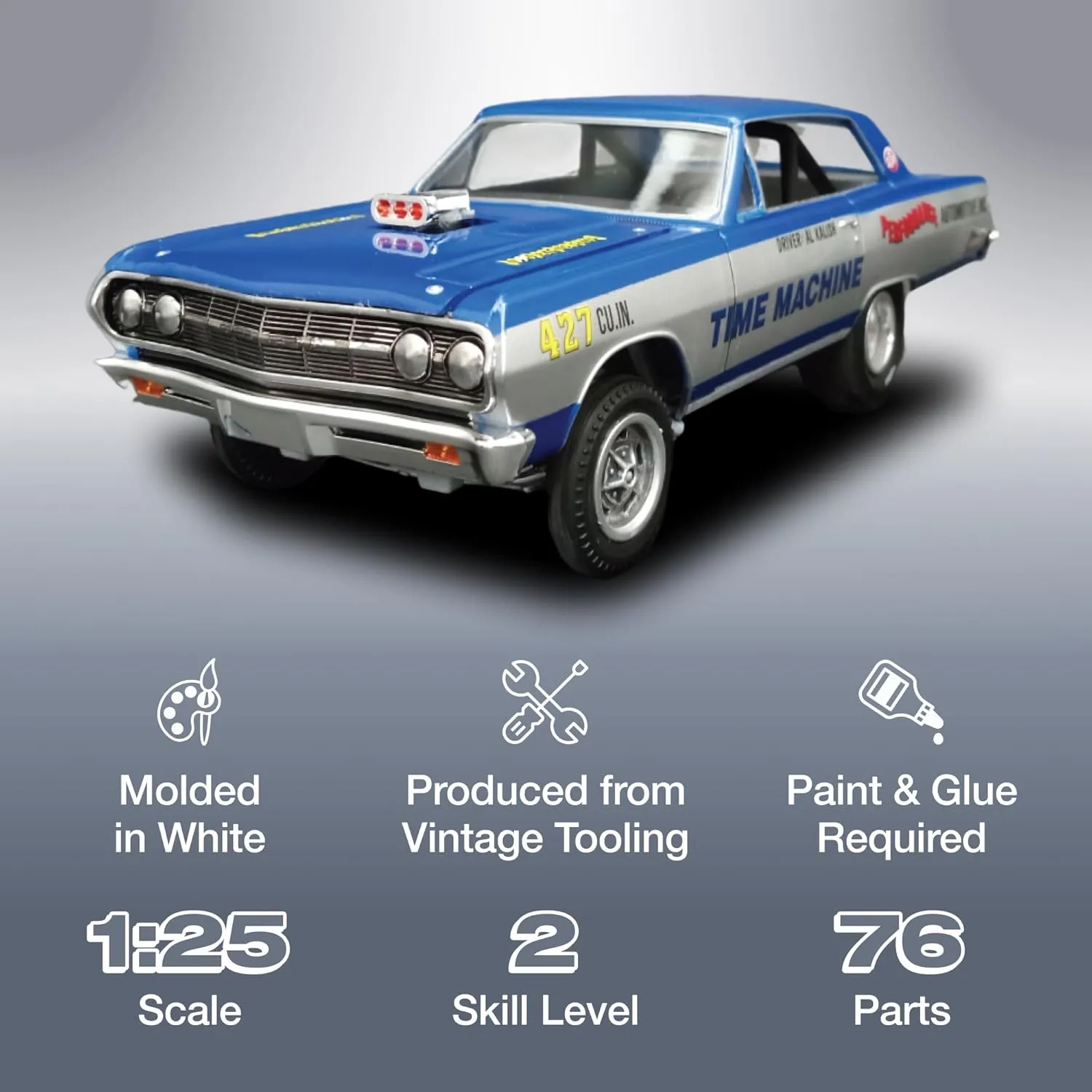 AMT AMT1302 1965 Chevy Chevelle AWB Time Machine 1:25 Scale Model Kit