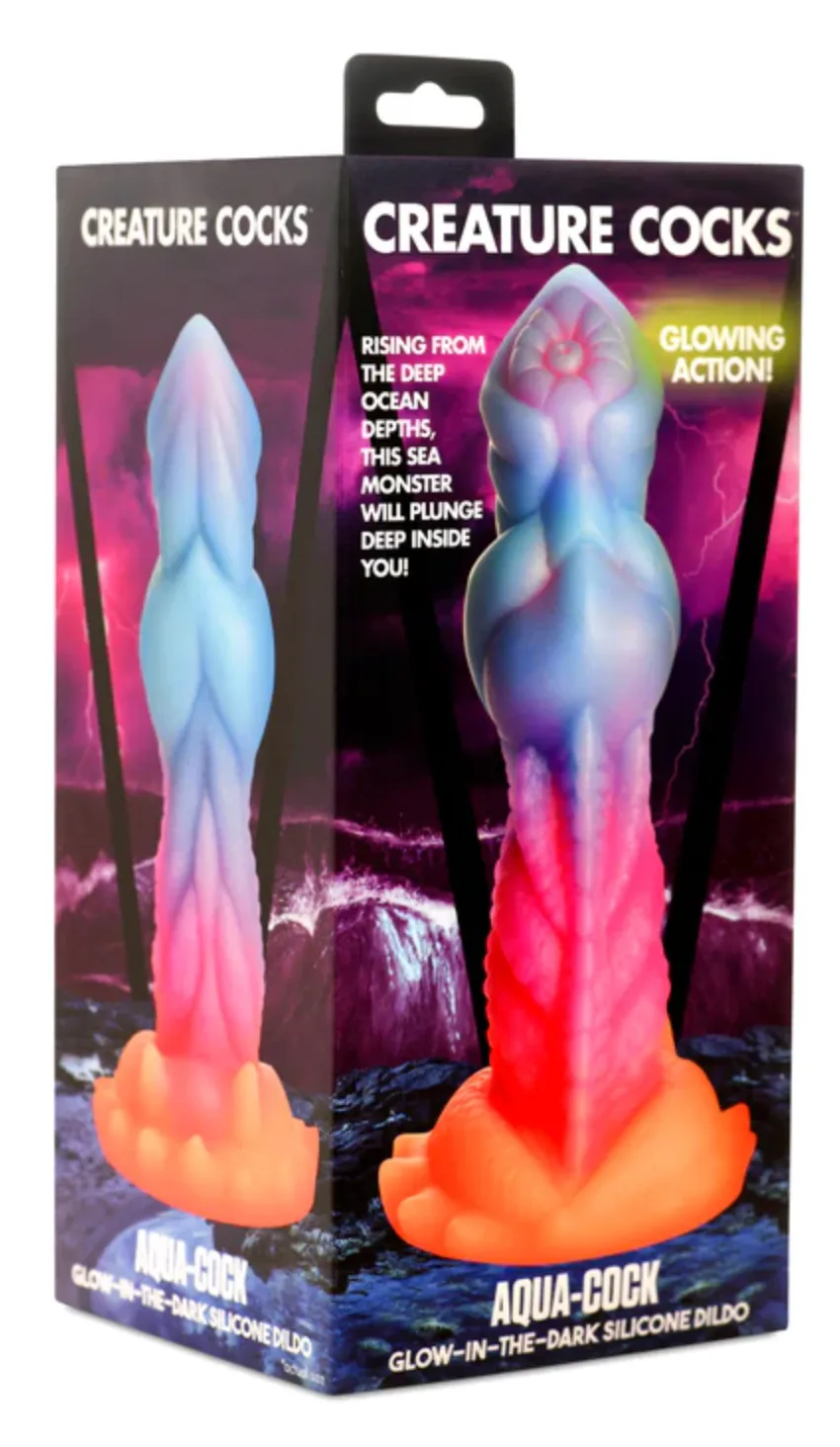 Aqua Cock Glow-In-The-Dark Dildo by Creature Cocks