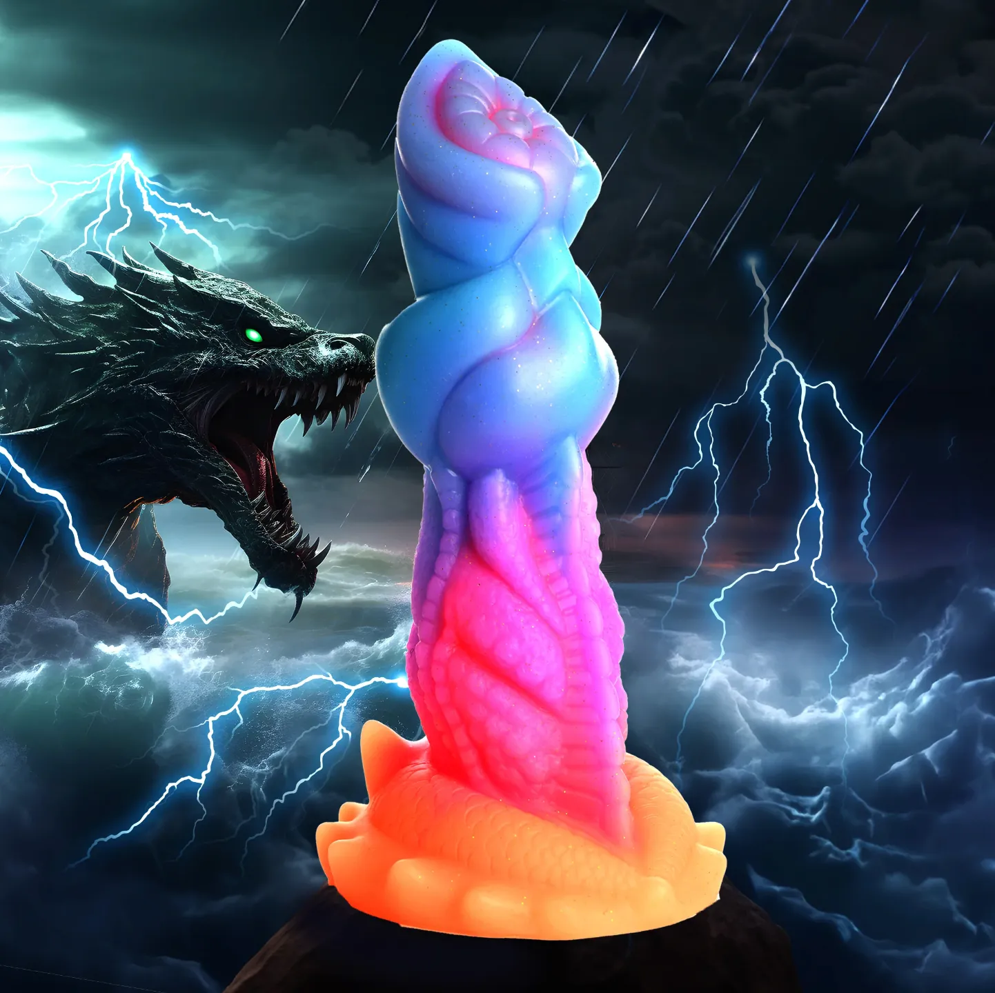 Aqua Cock Glow-In-The-Dark Dildo by Creature Cocks