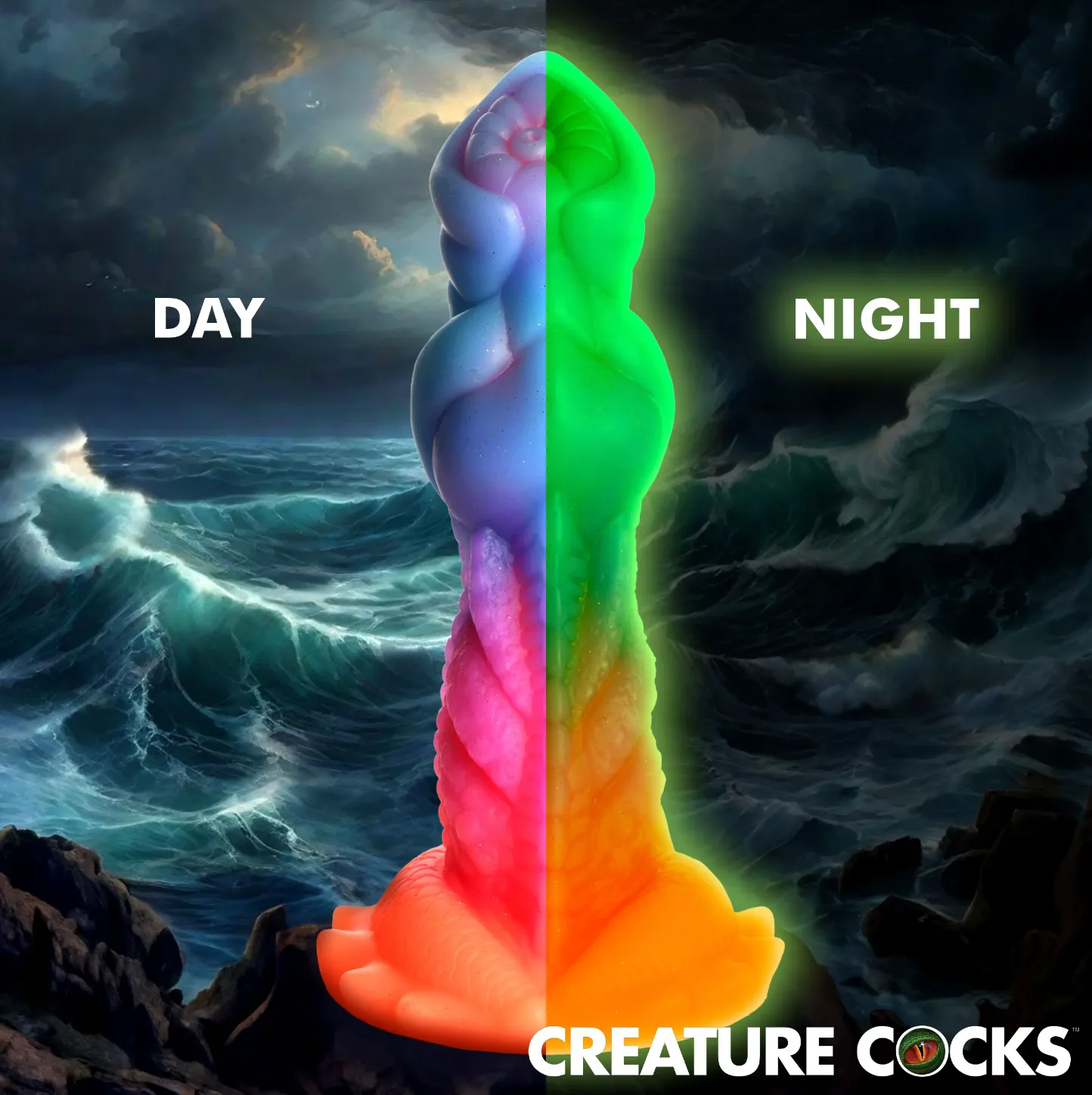 Aqua Cock Glow-In-The-Dark Dildo by Creature Cocks