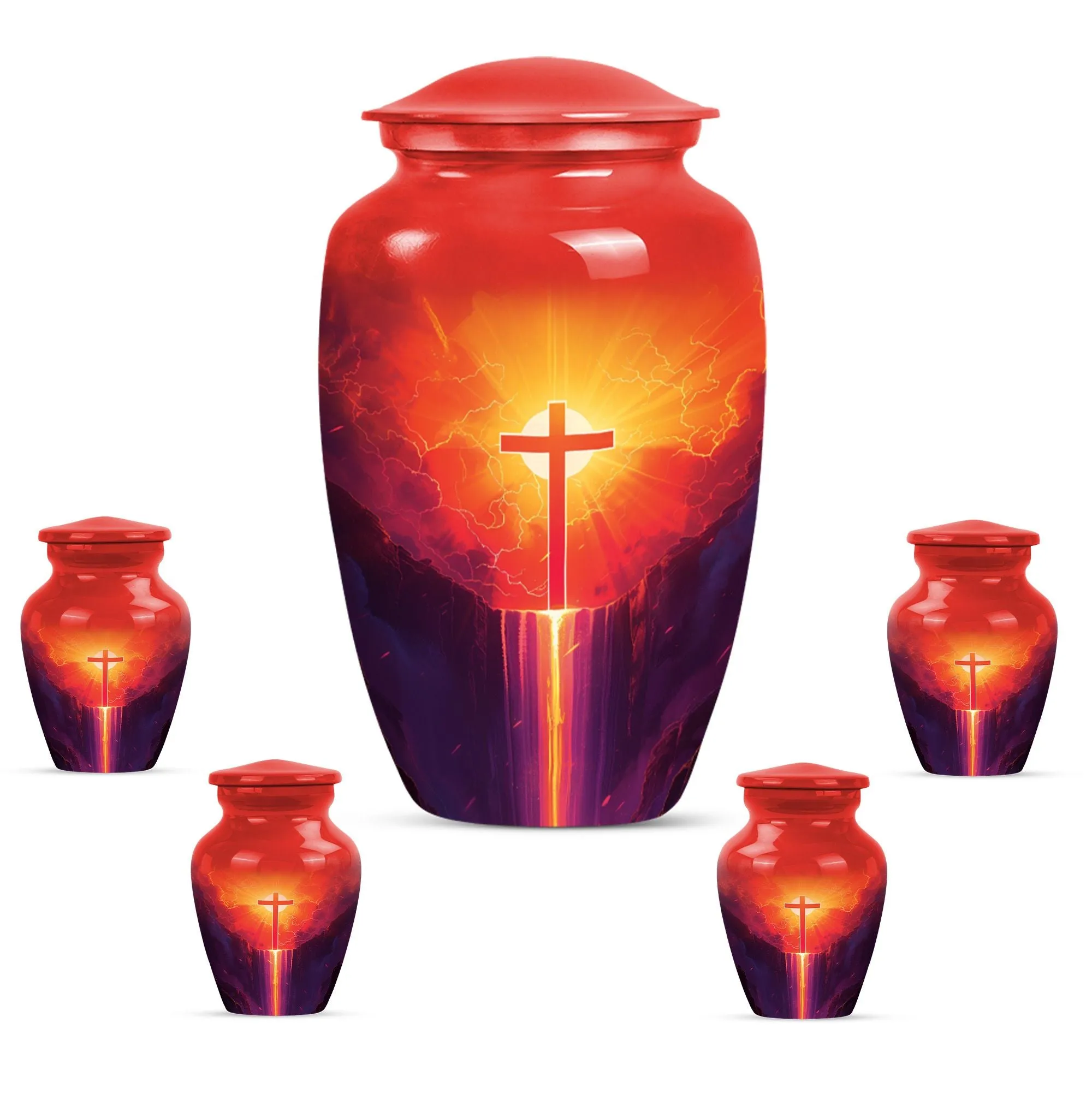 Aurora Borealis Cross Memorial Cremation Urn for Human Ashes