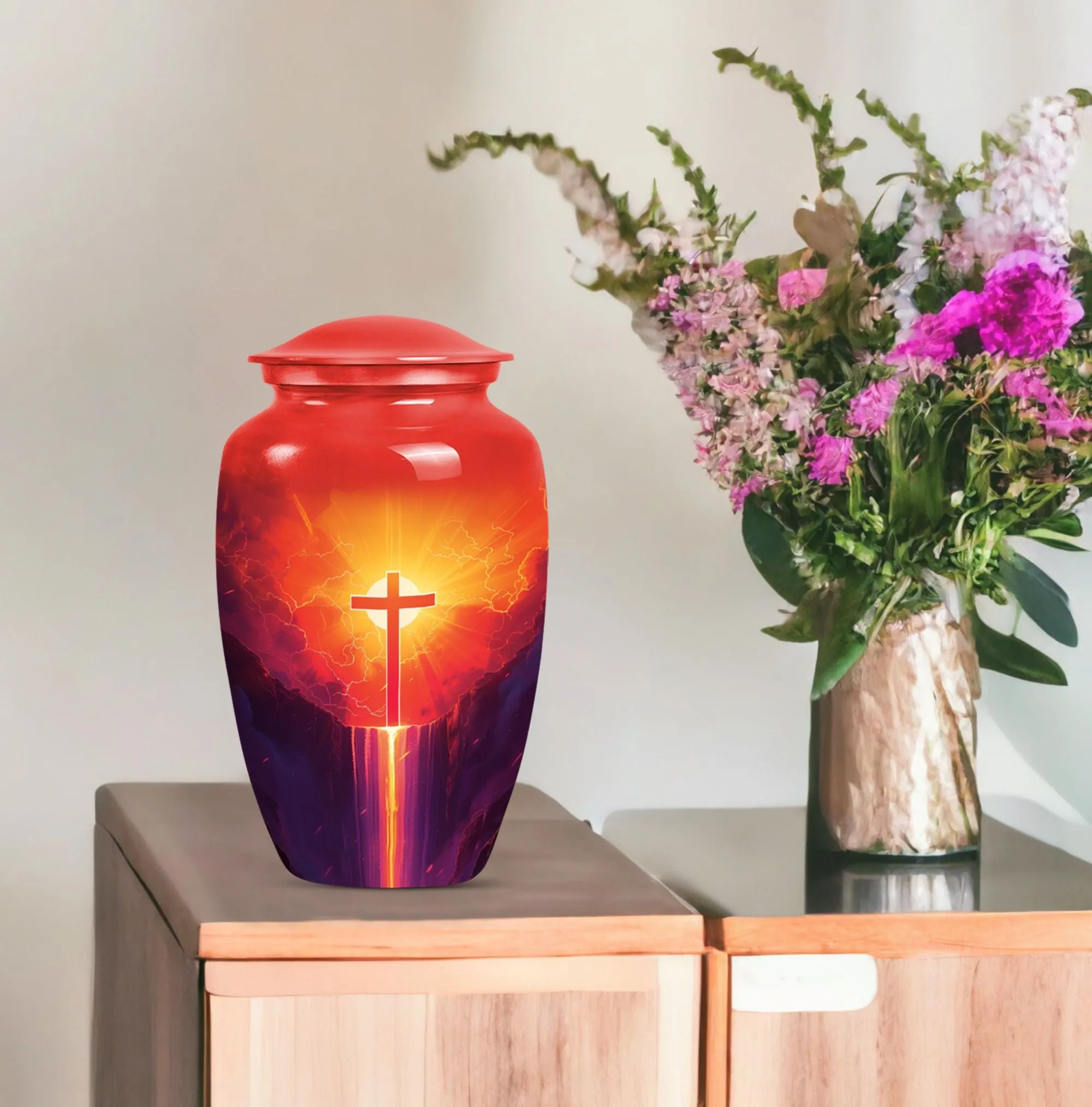 Aurora Borealis Cross Memorial Cremation Urn for Human Ashes