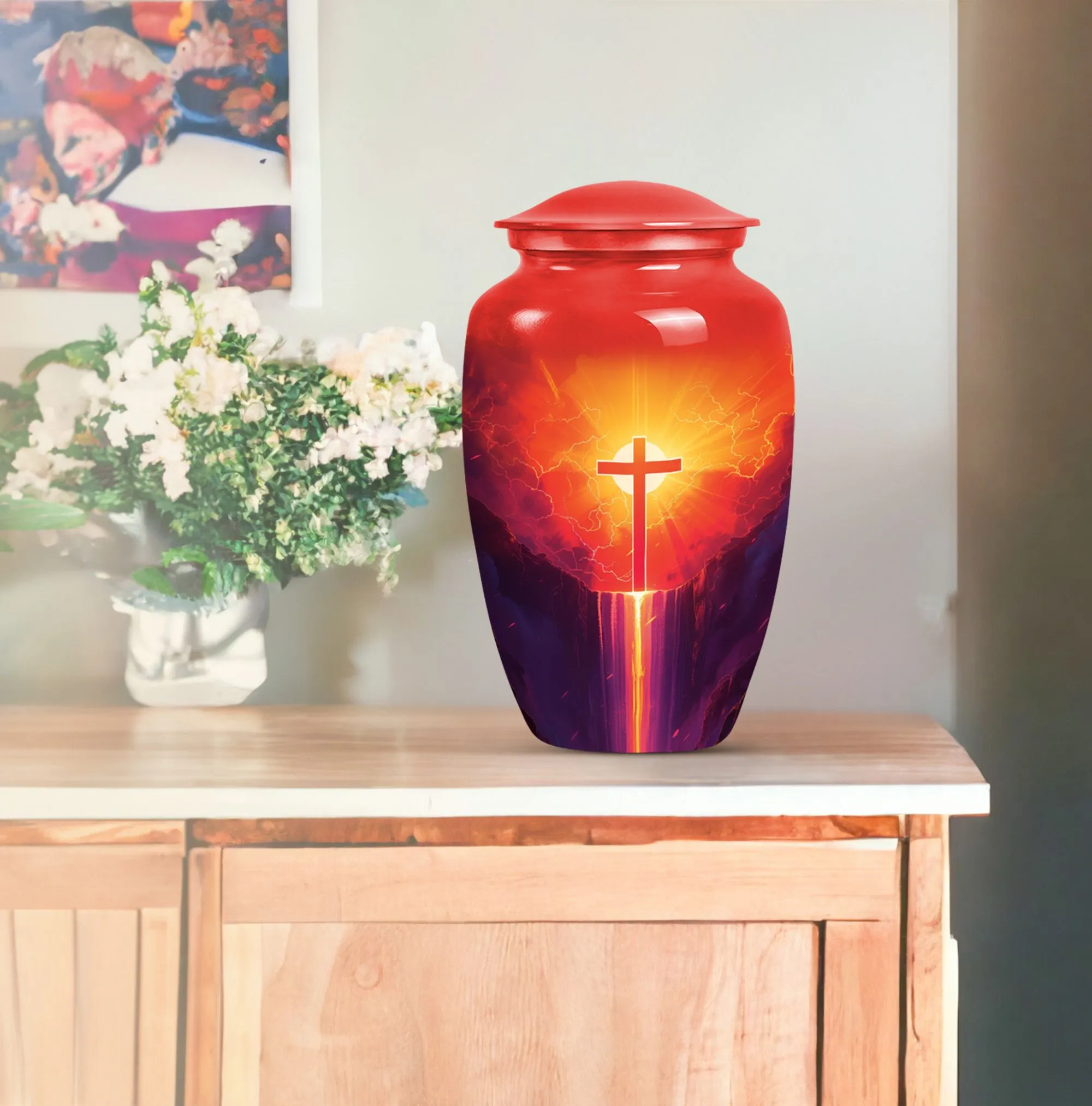 Aurora Borealis Cross Memorial Cremation Urn for Human Ashes