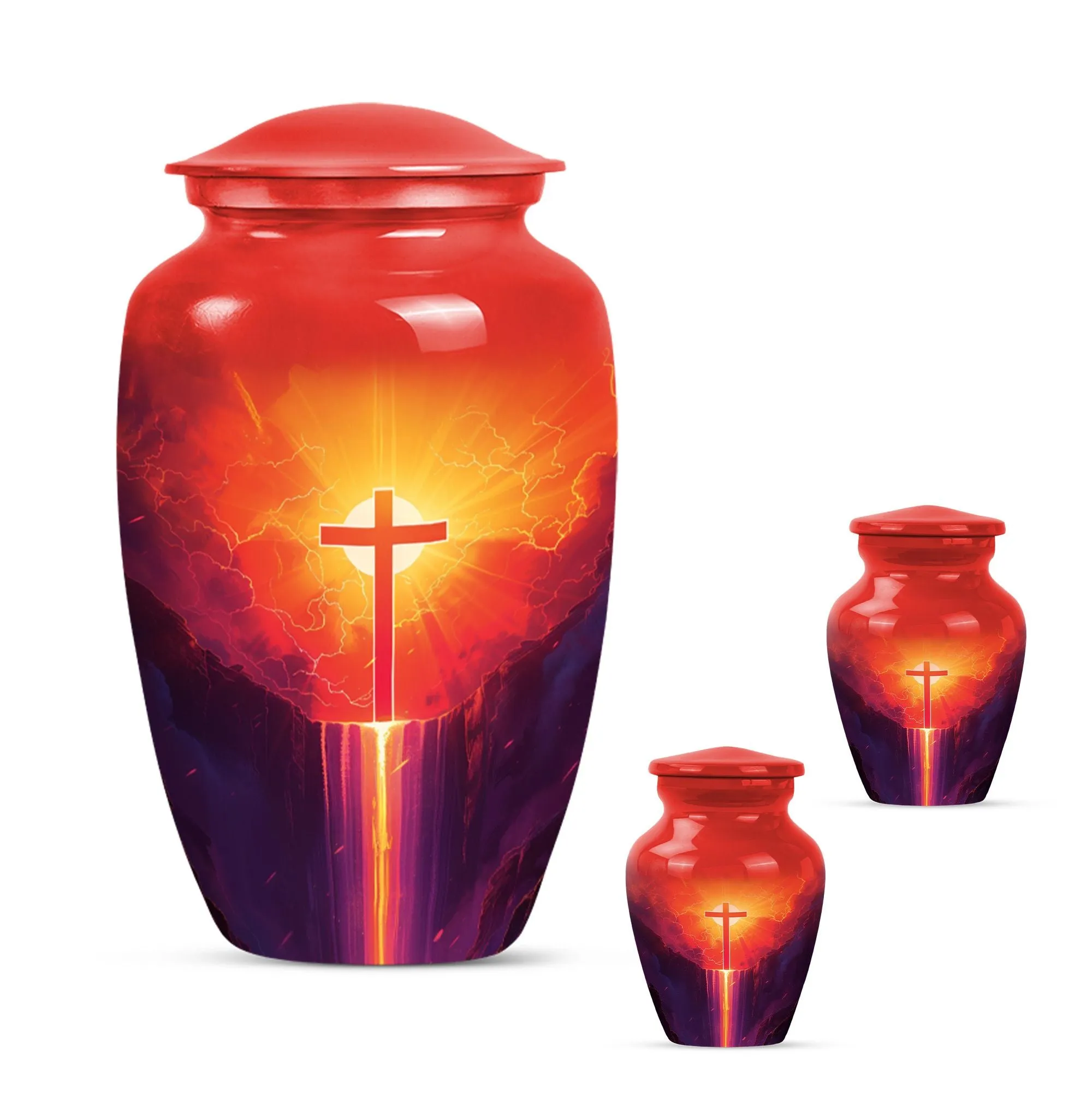 Aurora Borealis Cross Memorial Cremation Urn for Human Ashes