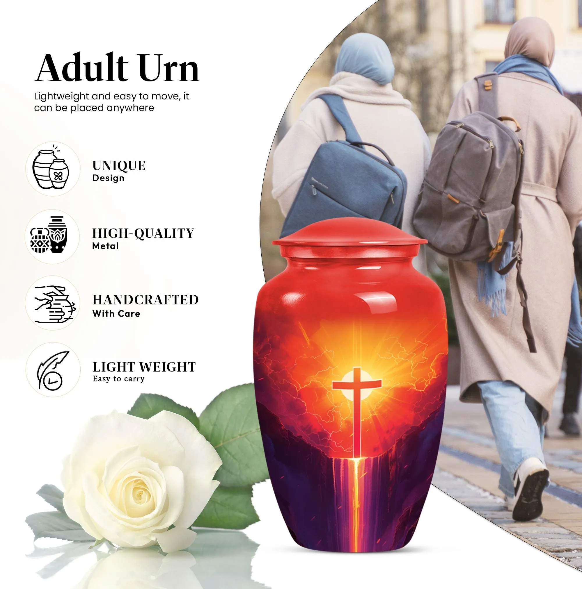 Aurora Borealis Cross Memorial Cremation Urn for Human Ashes
