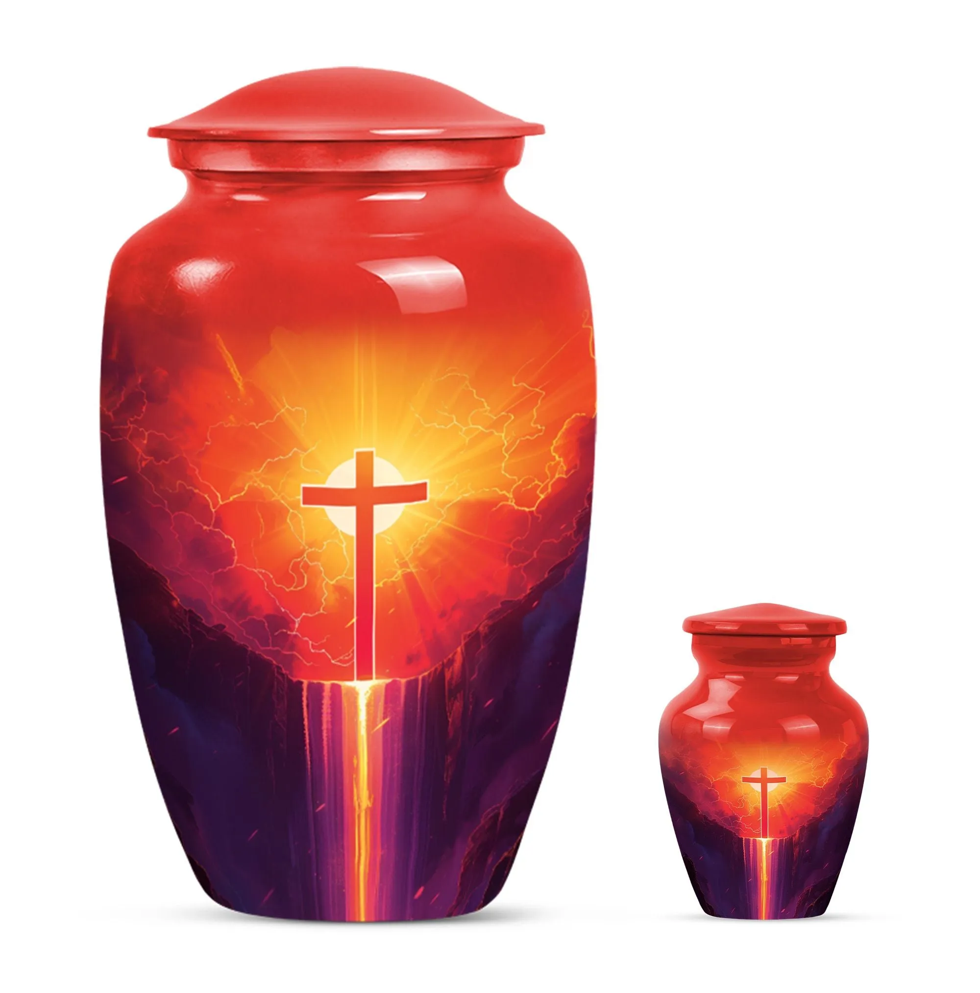 Aurora Borealis Cross Memorial Cremation Urn for Human Ashes