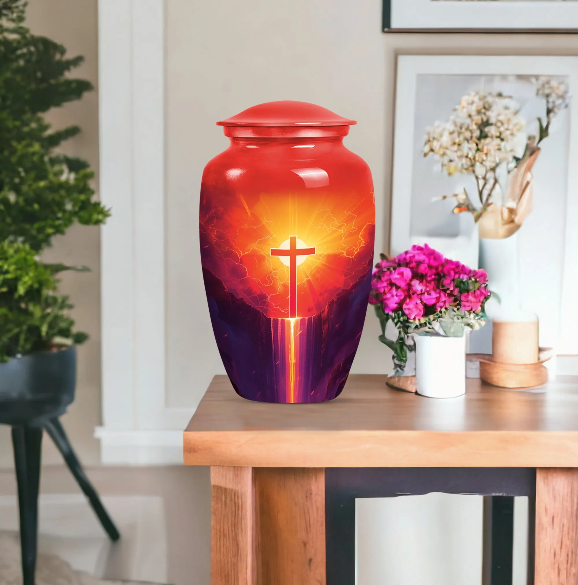 Aurora Borealis Cross Memorial Cremation Urn for Human Ashes