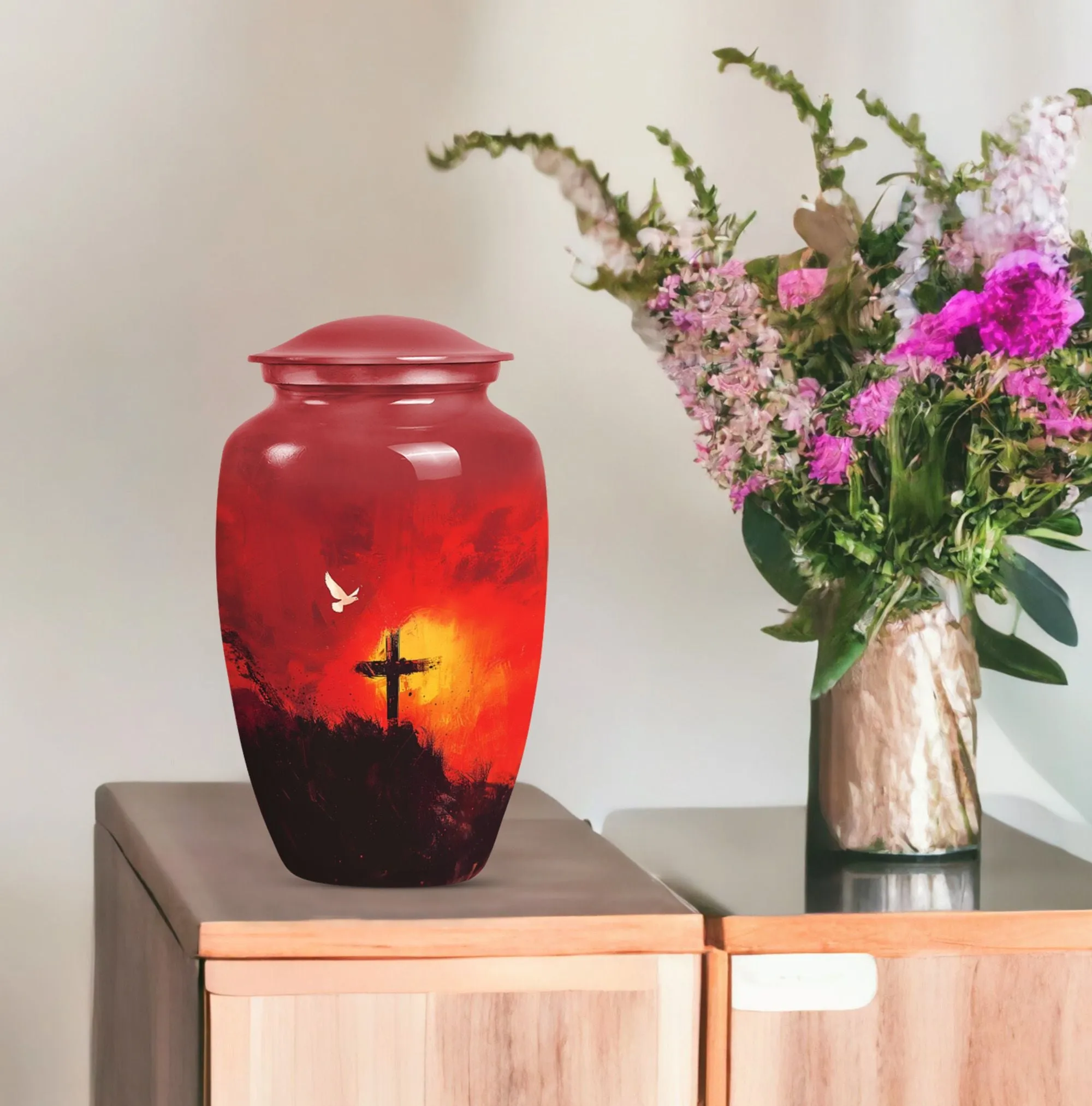 Aurora Borealis Cross Urn - Timeless Aluminium Cremation Keepsake