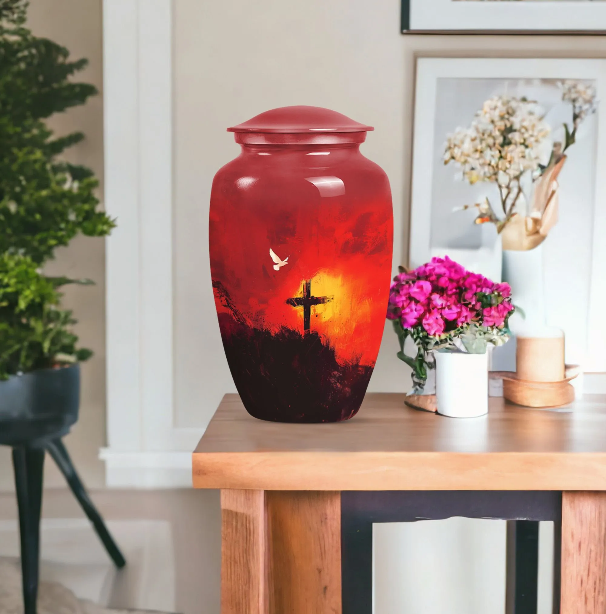 Aurora Borealis Cross Urn - Timeless Aluminium Cremation Keepsake