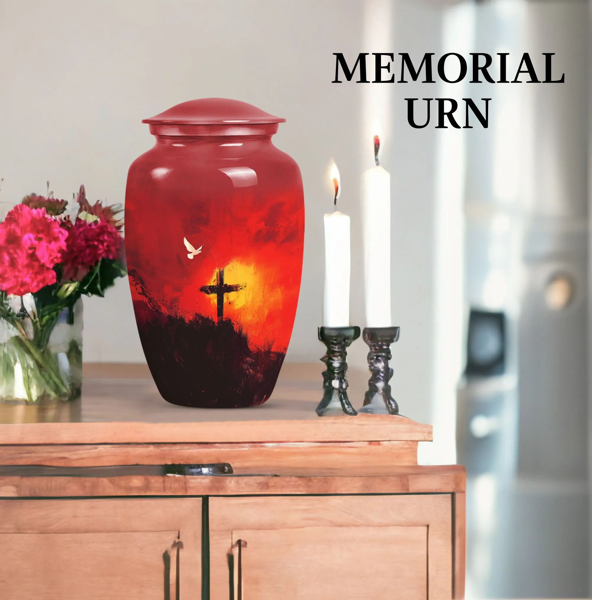 Aurora Borealis Cross Urn - Timeless Aluminium Cremation Keepsake