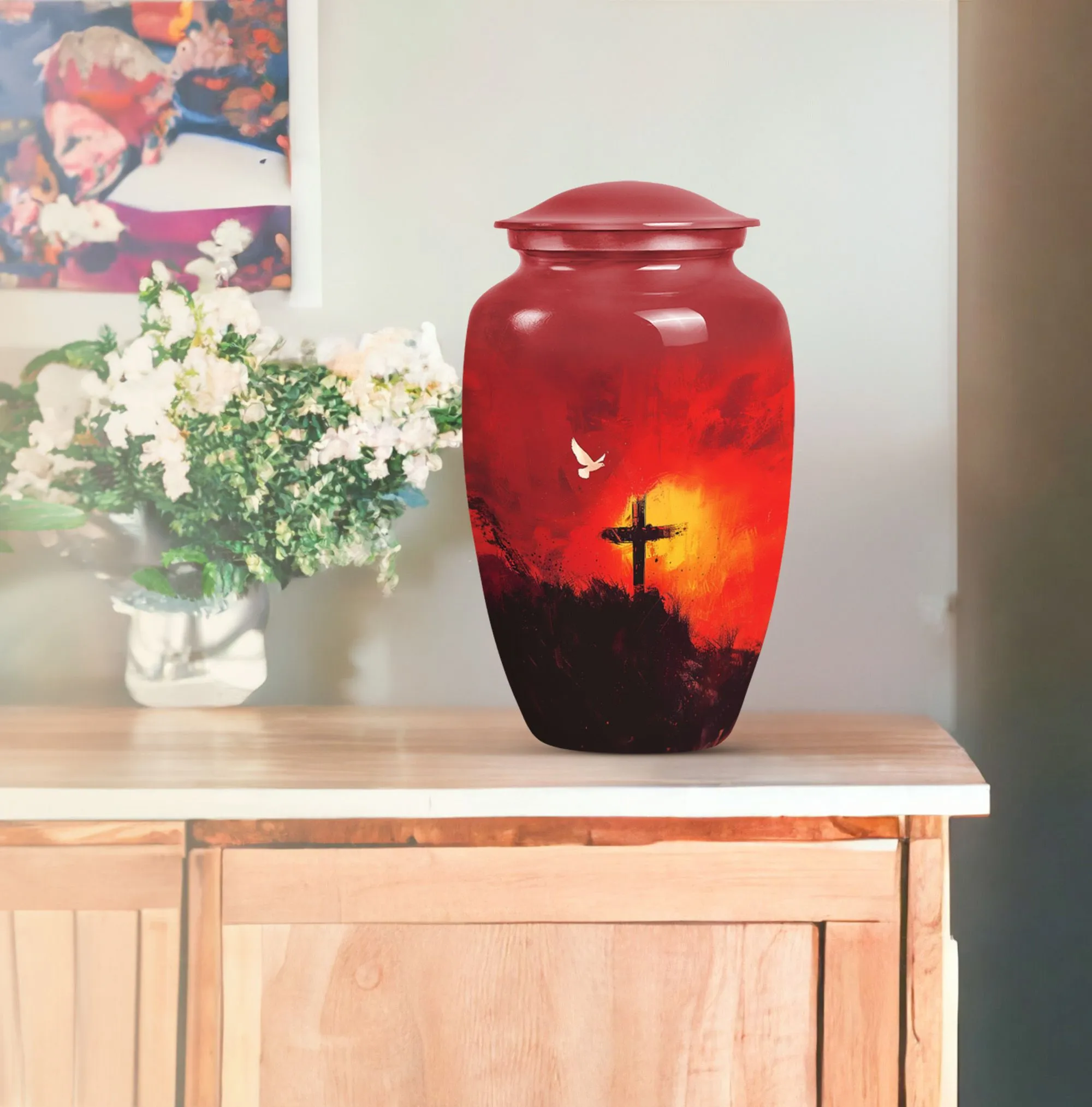 Aurora Borealis Cross Urn - Timeless Aluminium Cremation Keepsake