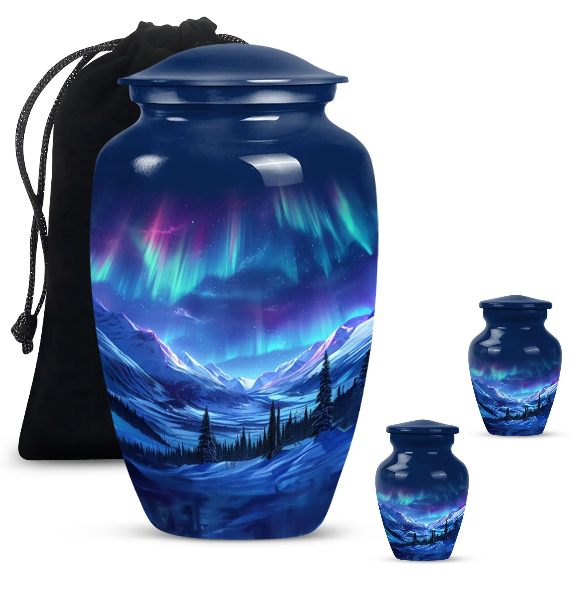 Aurora Borealis Soothing Memorial - Medium Size Human Ash Cremation Urn