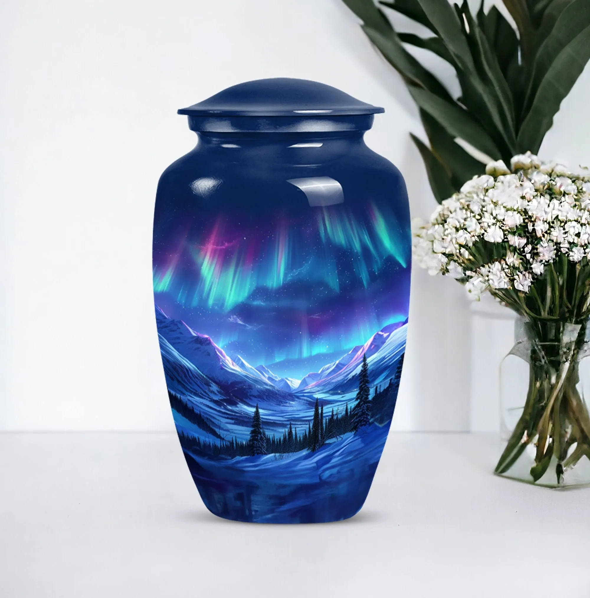 Aurora Borealis Soothing Memorial - Medium Size Human Ash Cremation Urn
