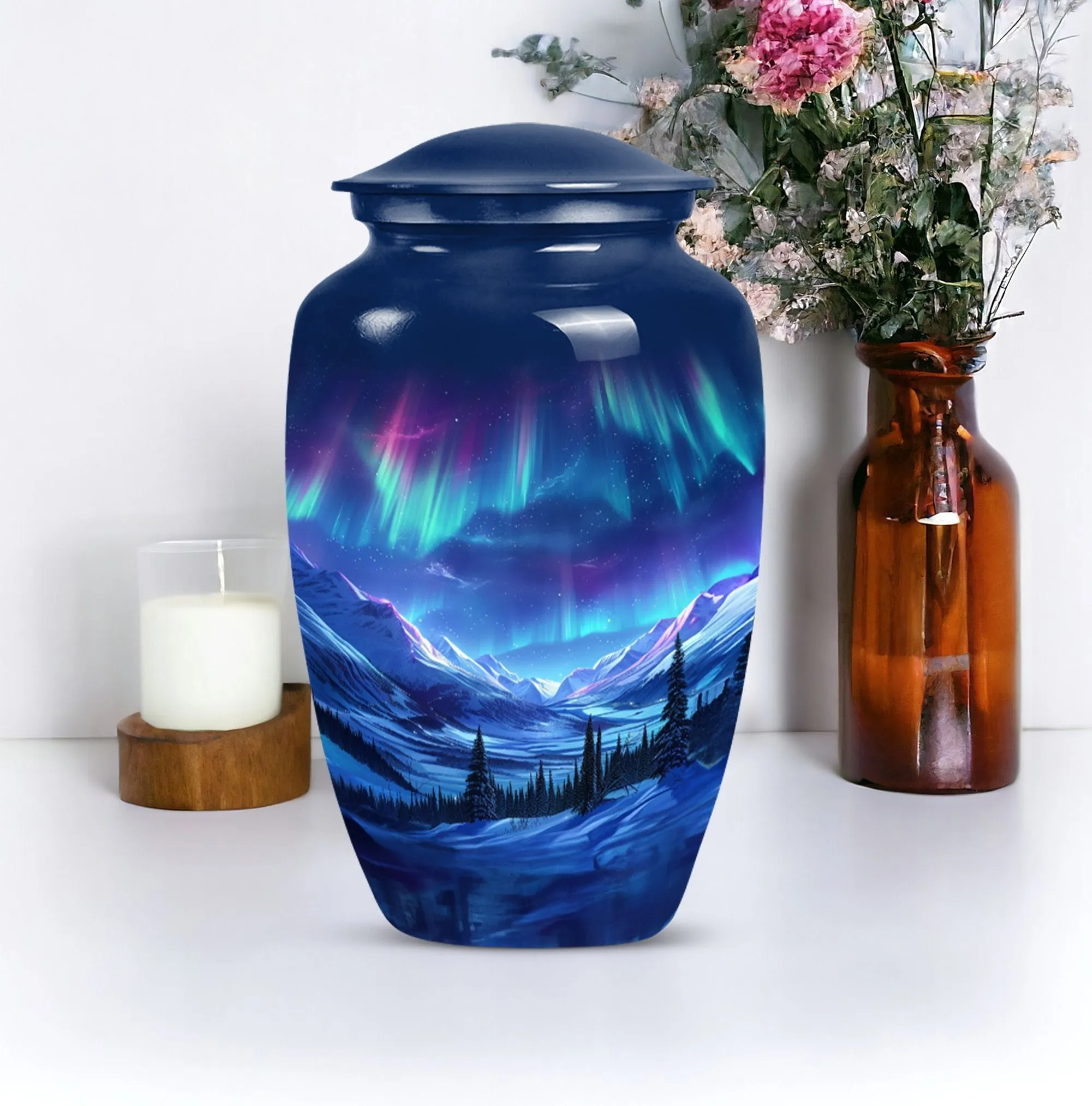 Aurora Borealis Soothing Memorial - Medium Size Human Ash Cremation Urn