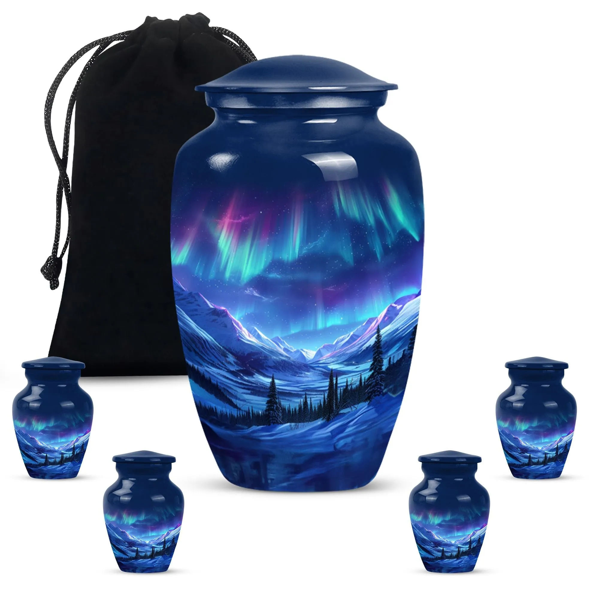 Aurora Borealis Soothing Memorial - Medium Size Human Ash Cremation Urn
