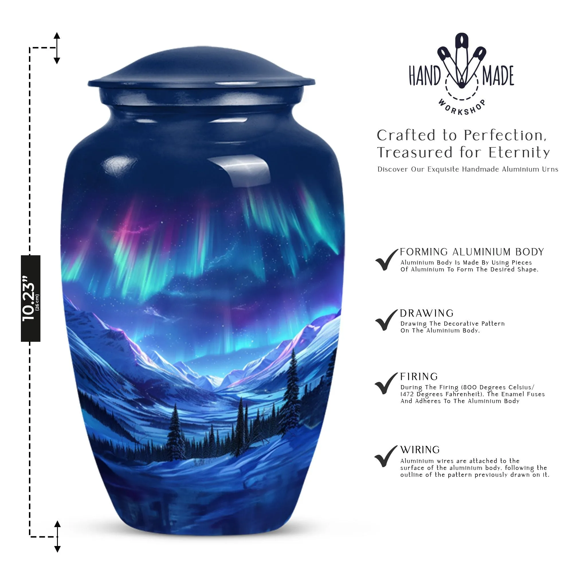 Aurora Borealis Soothing Memorial - Medium Size Human Ash Cremation Urn