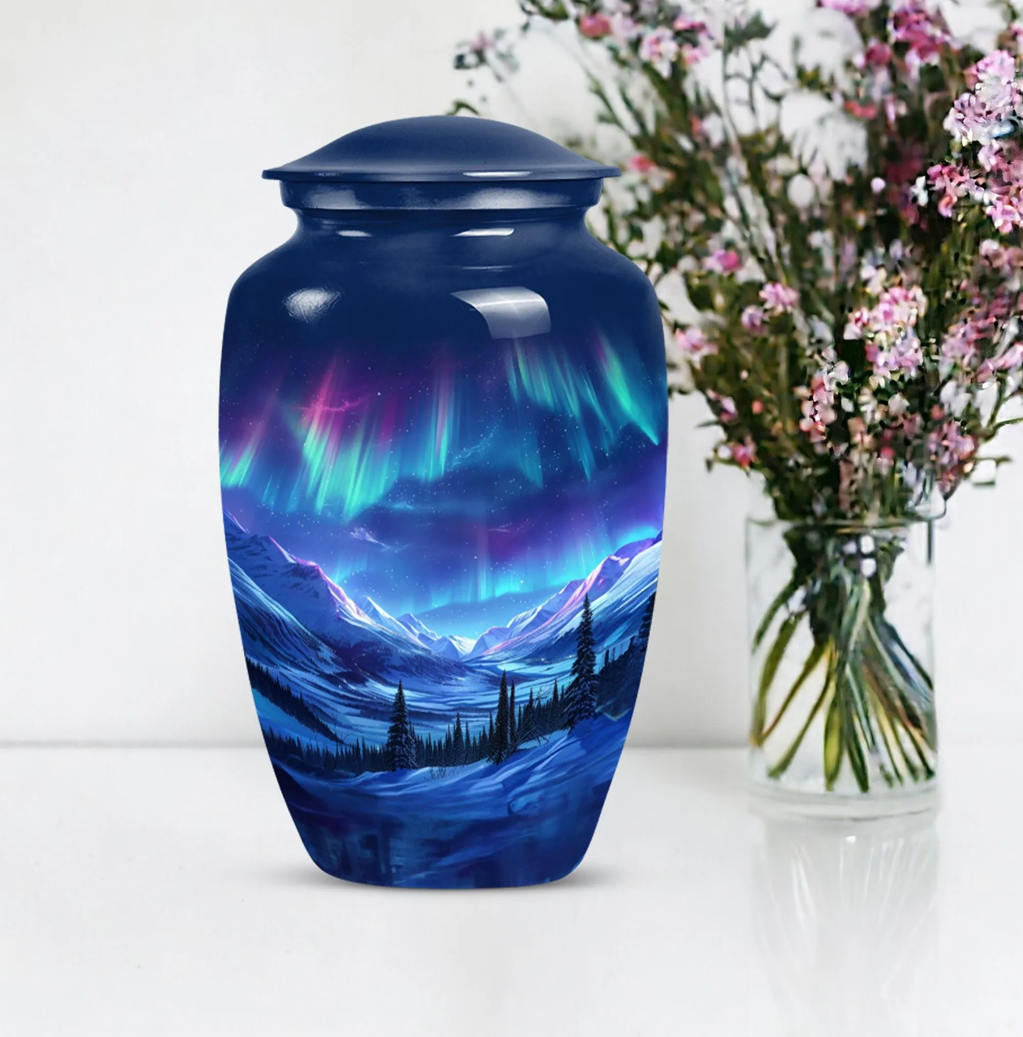 Aurora Borealis Soothing Memorial - Medium Size Human Ash Cremation Urn