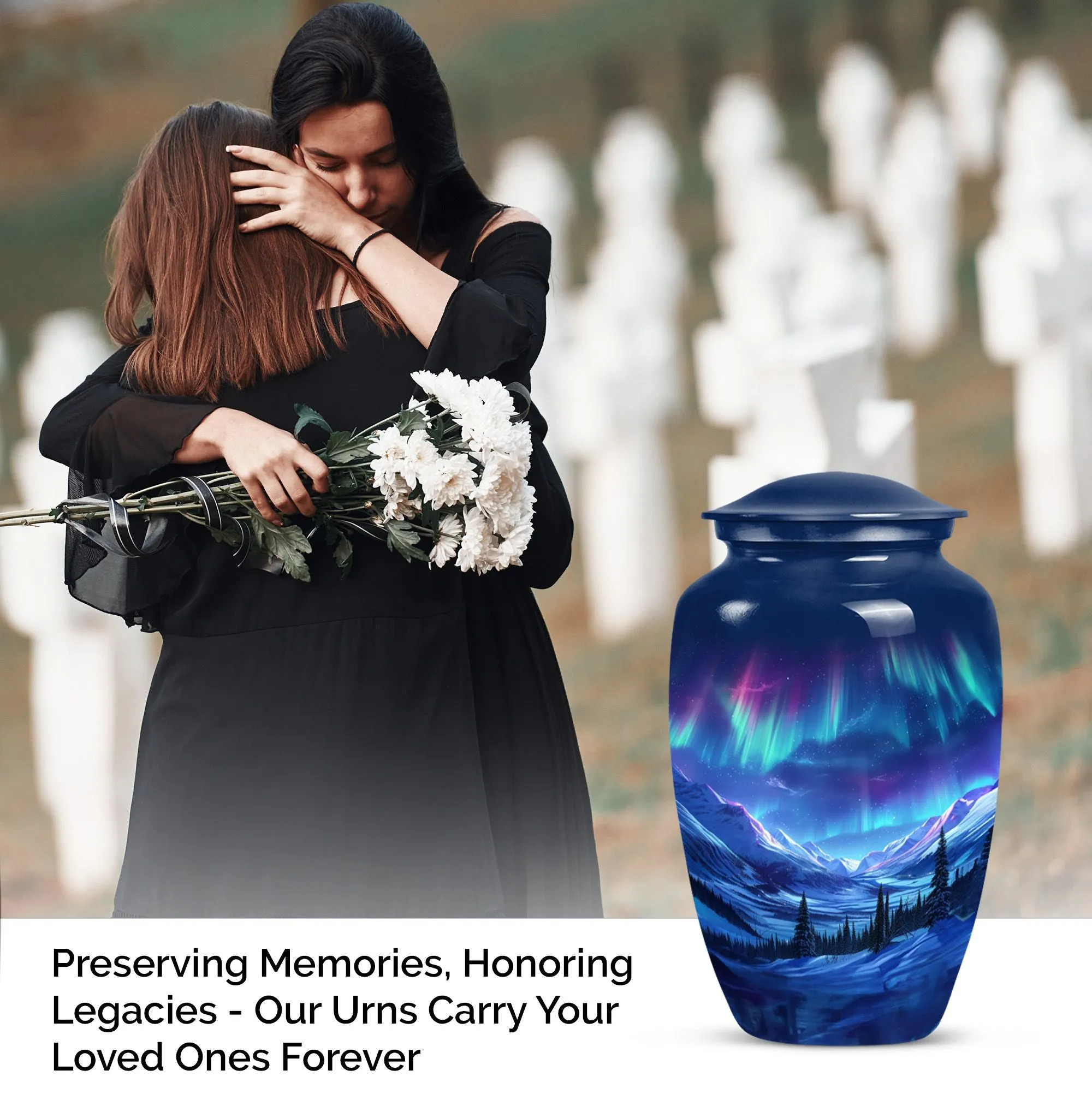 Aurora Borealis Soothing Memorial - Medium Size Human Ash Cremation Urn