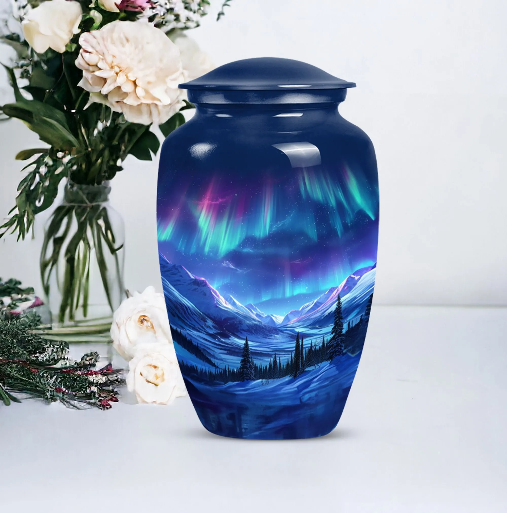 Aurora Borealis Soothing Memorial - Medium Size Human Ash Cremation Urn