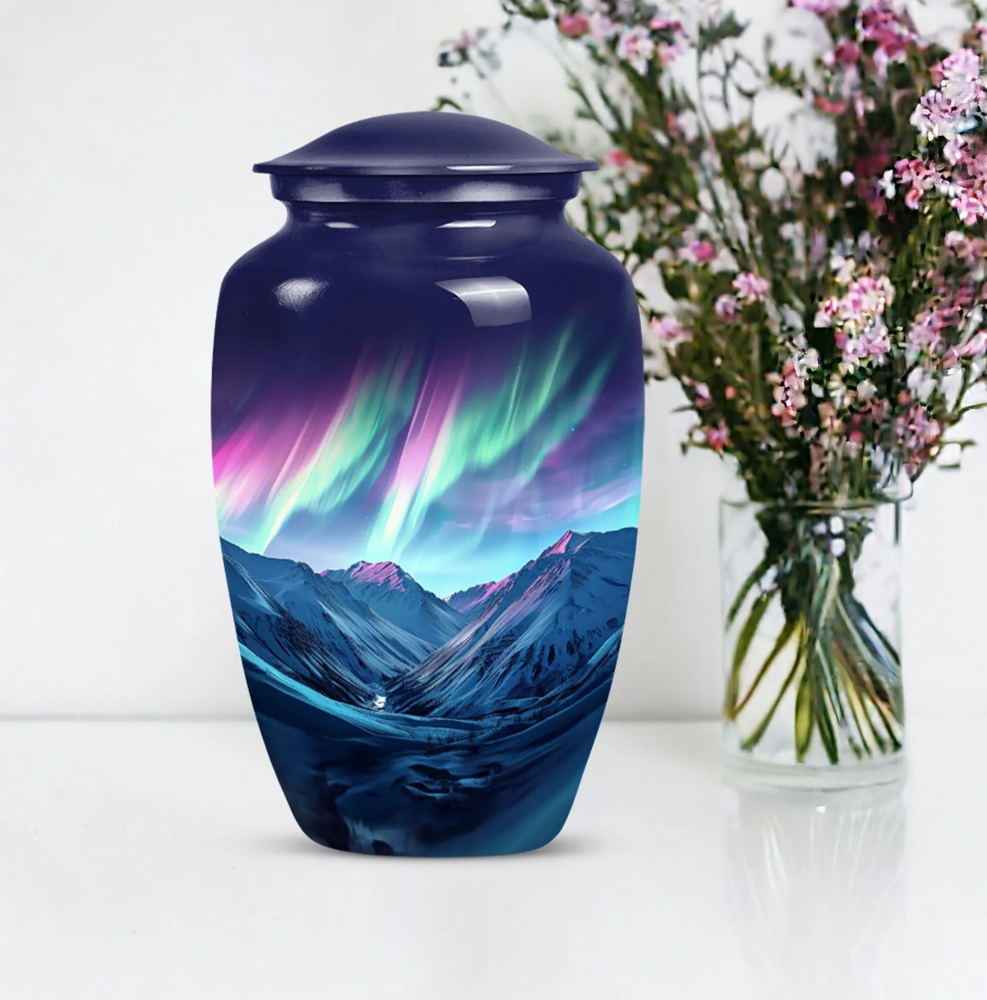Aurora Borealis Urn: Classic Cremation Memorial Urn for Adults