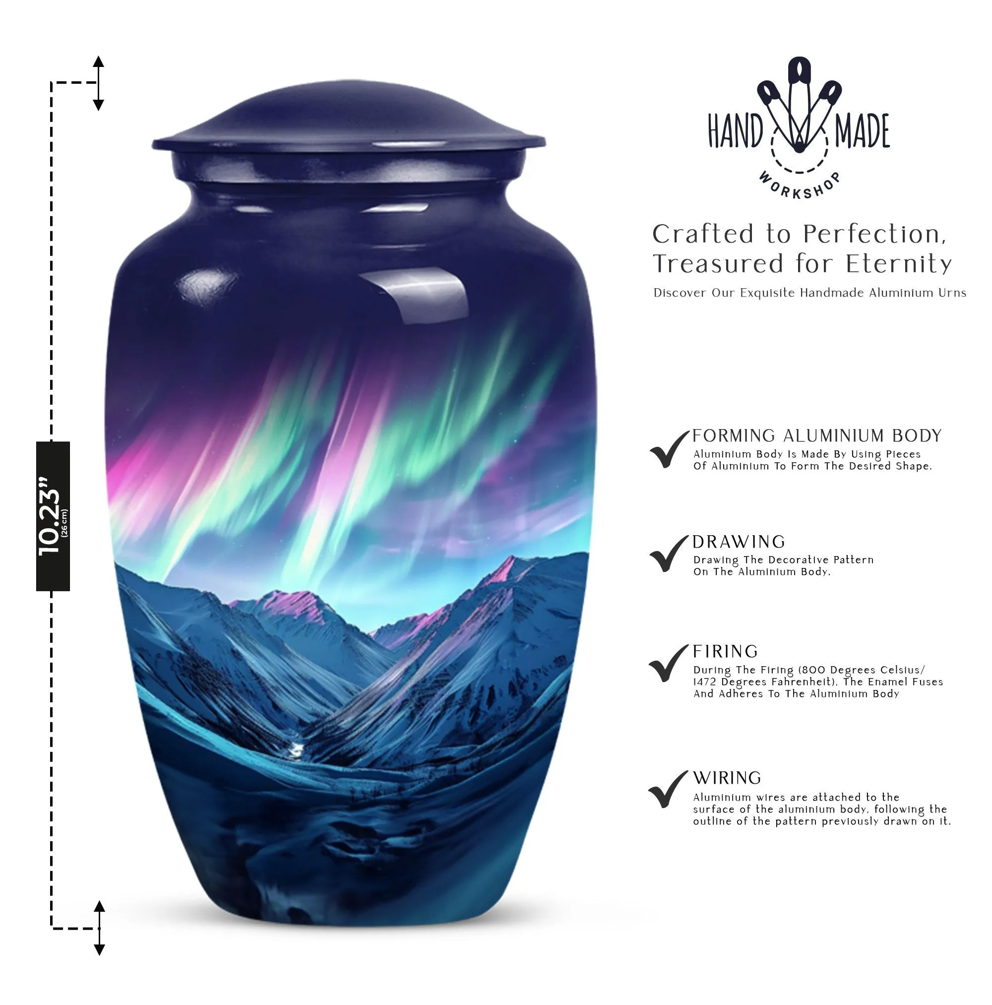 Aurora Borealis Urn: Classic Cremation Memorial Urn for Adults