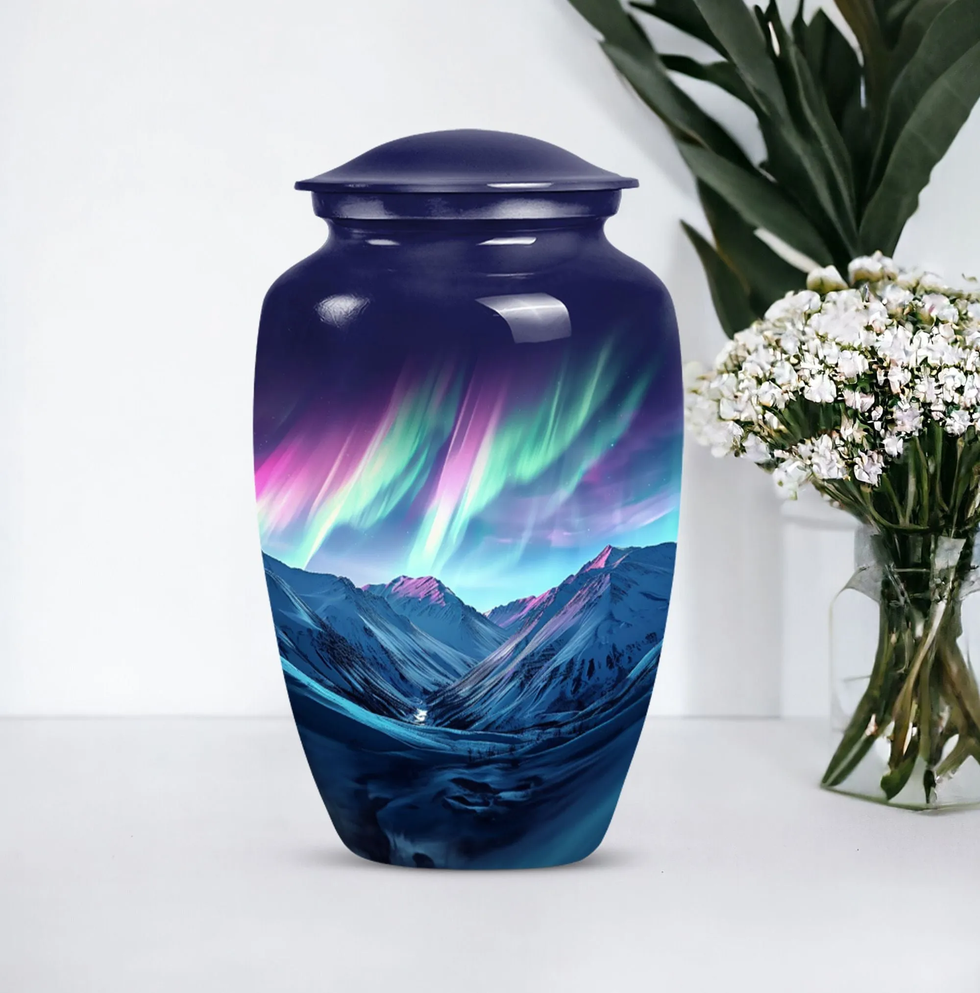 Aurora Borealis Urn: Classic Cremation Memorial Urn for Adults