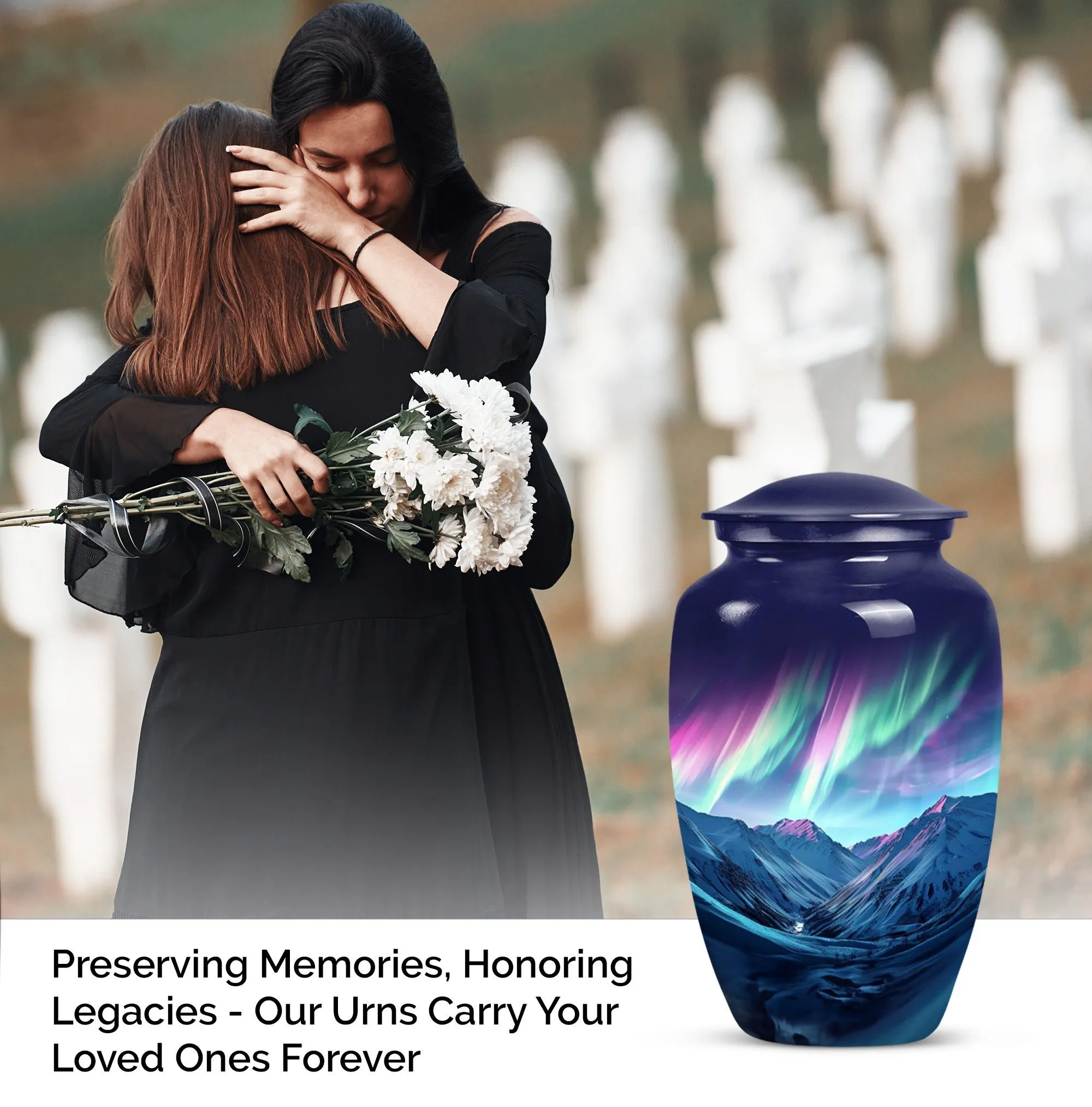 Aurora Borealis Urn: Classic Cremation Memorial Urn for Adults
