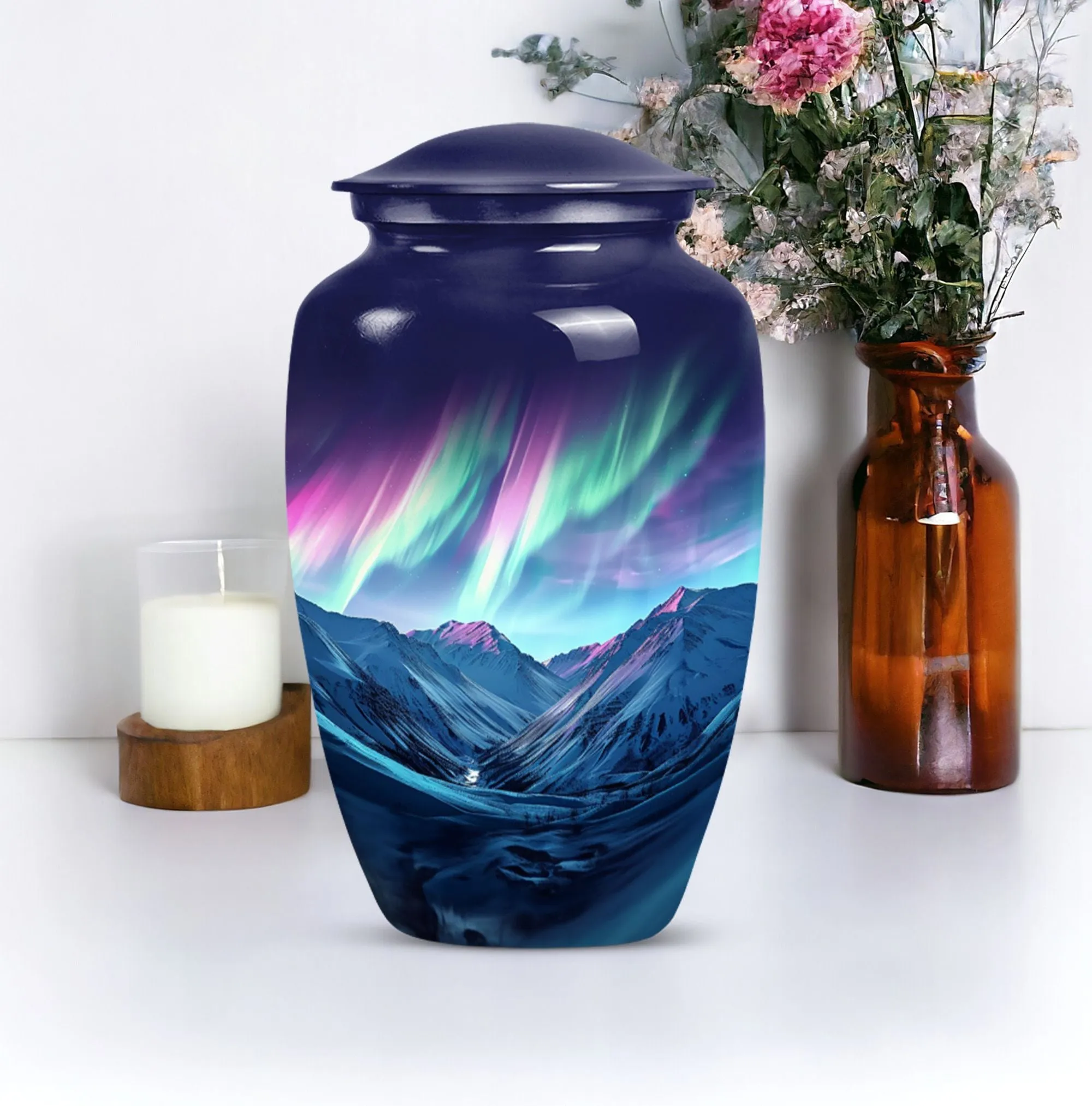 Aurora Borealis Urn: Classic Cremation Memorial Urn for Adults