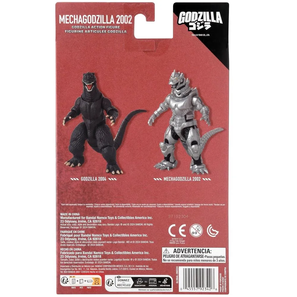 Bandai Namco 92342 6" Godzilla 2002 Action Figure Set, Silver