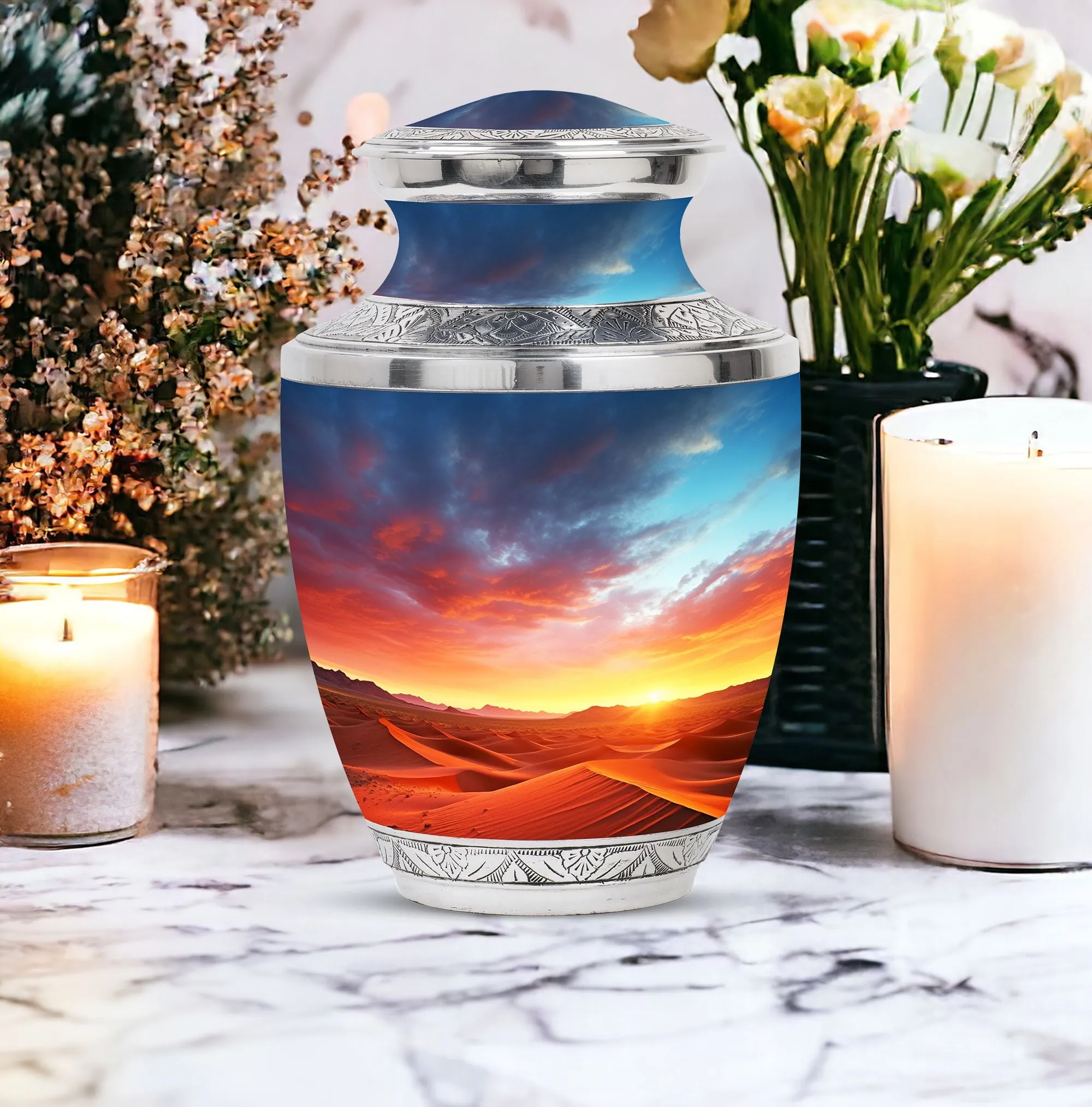 Blue Cremation Urn For Adult Male Dad - Large Desert Sands Urn For Cremation Ashes