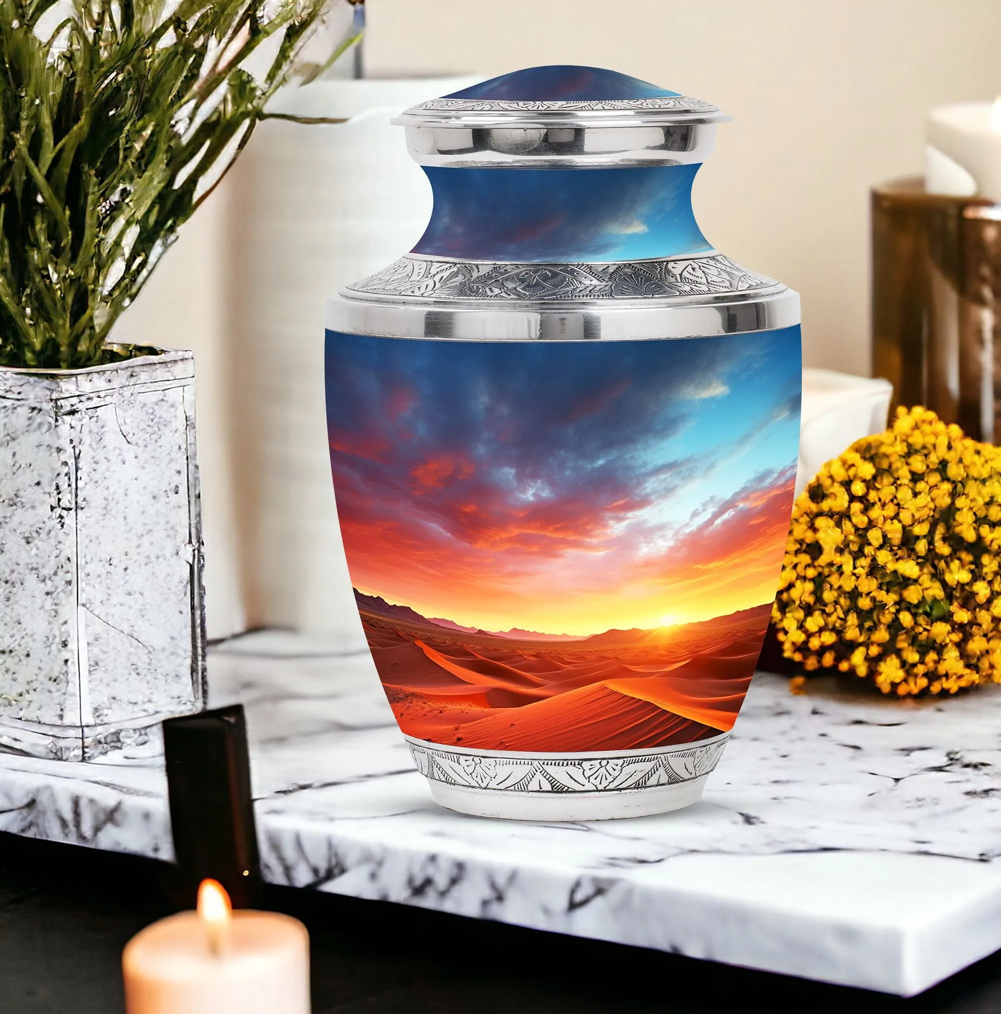 Blue Cremation Urn For Adult Male Dad - Large Desert Sands Urn For Cremation Ashes