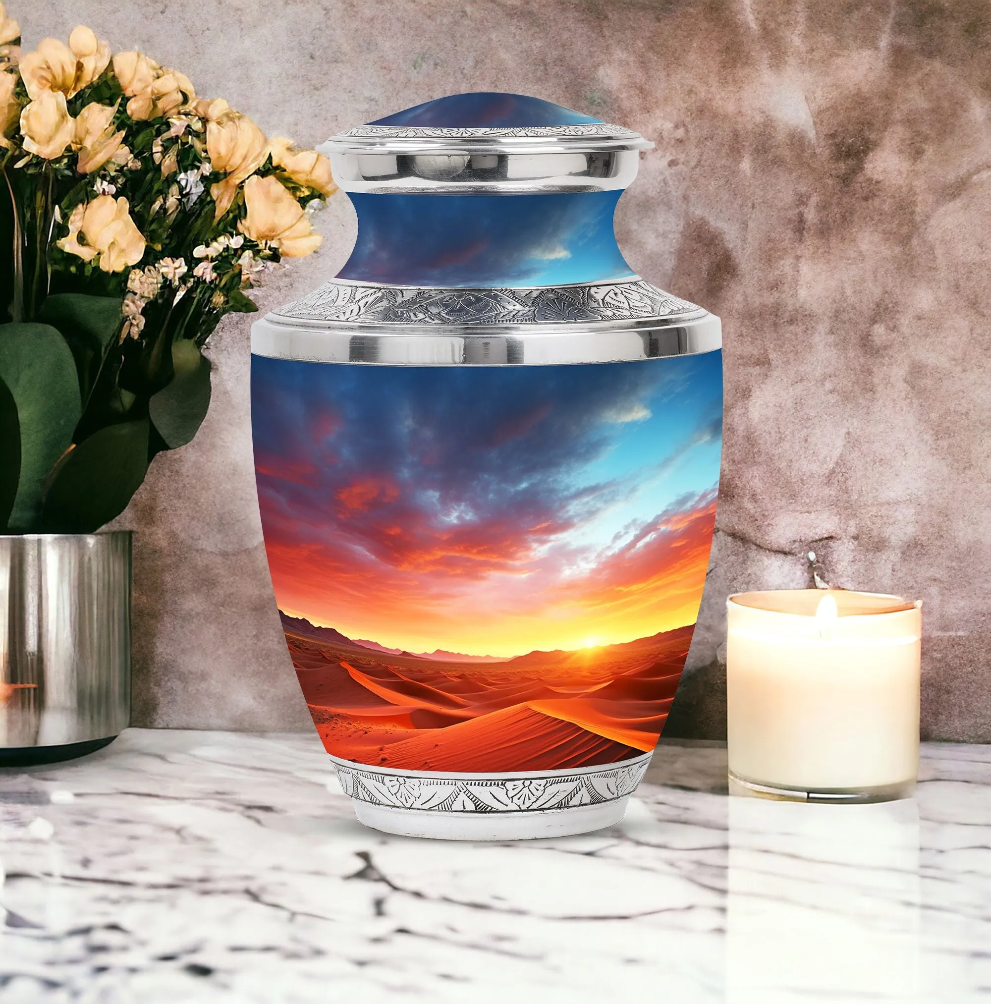 Blue Cremation Urn For Adult Male Dad - Large Desert Sands Urn For Cremation Ashes