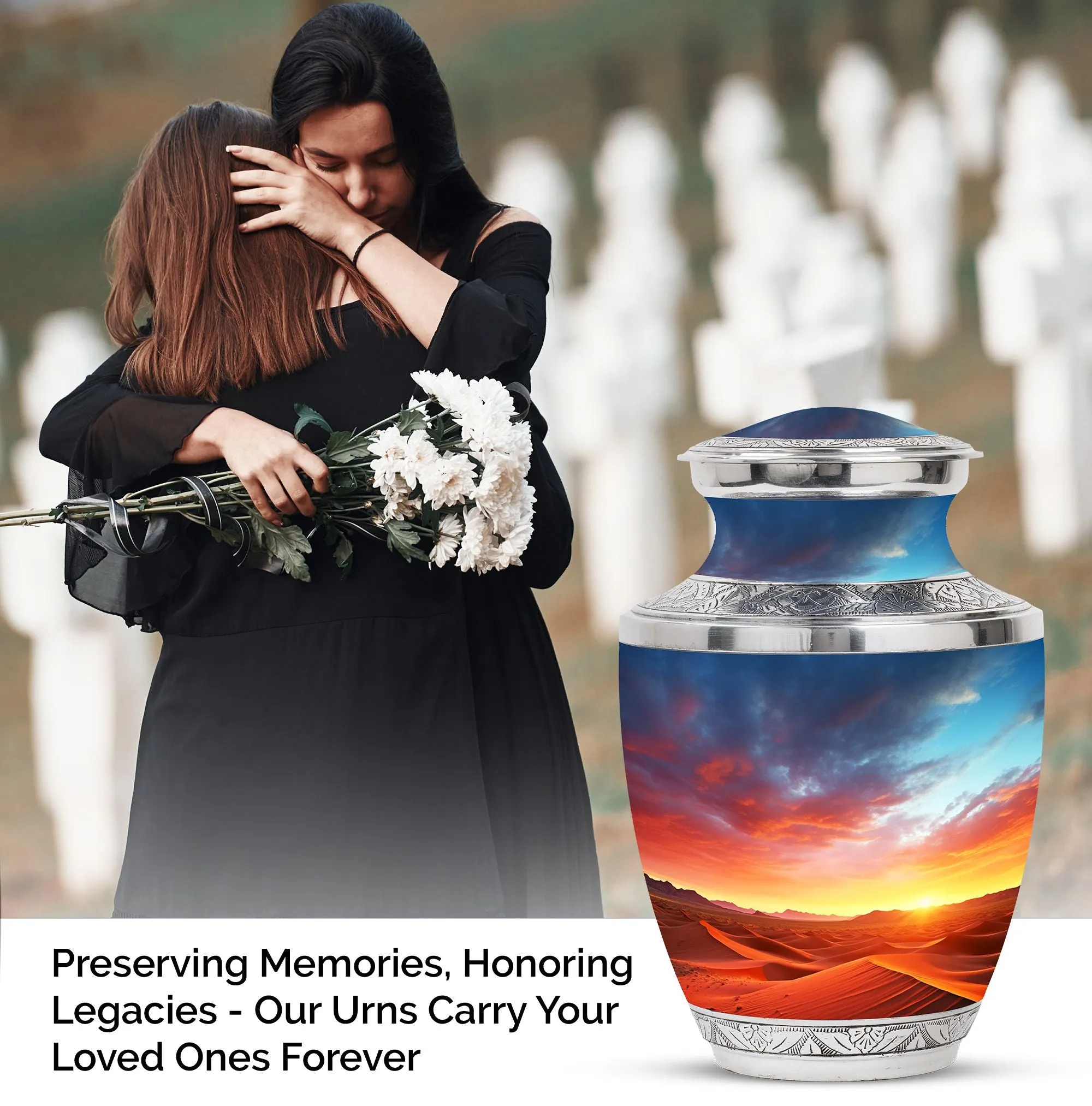 Blue Cremation Urn For Adult Male Dad - Large Desert Sands Urn For Cremation Ashes
