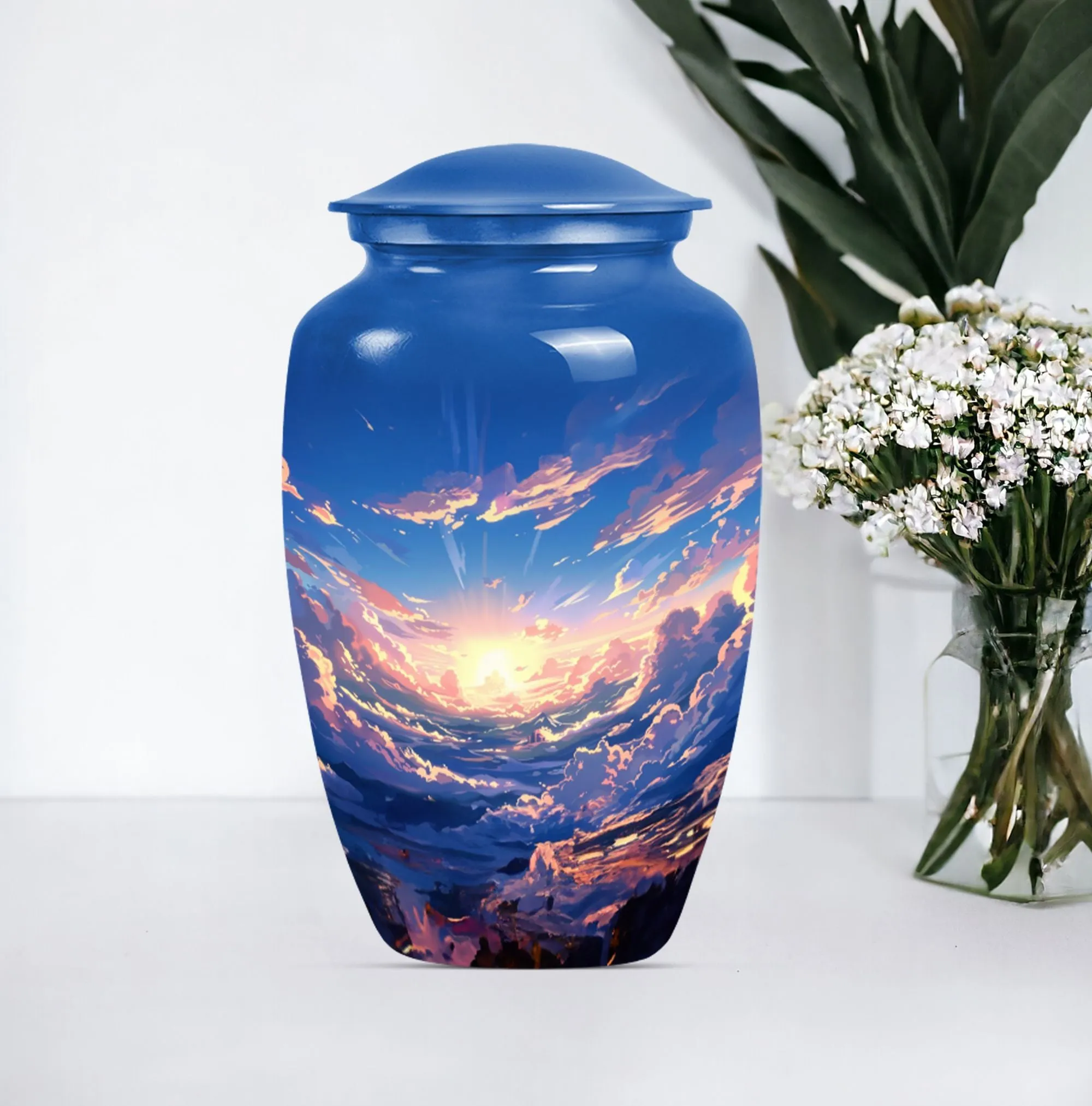Butterfly Themed Clouds Urn - Classic Large Cremation Vessel
