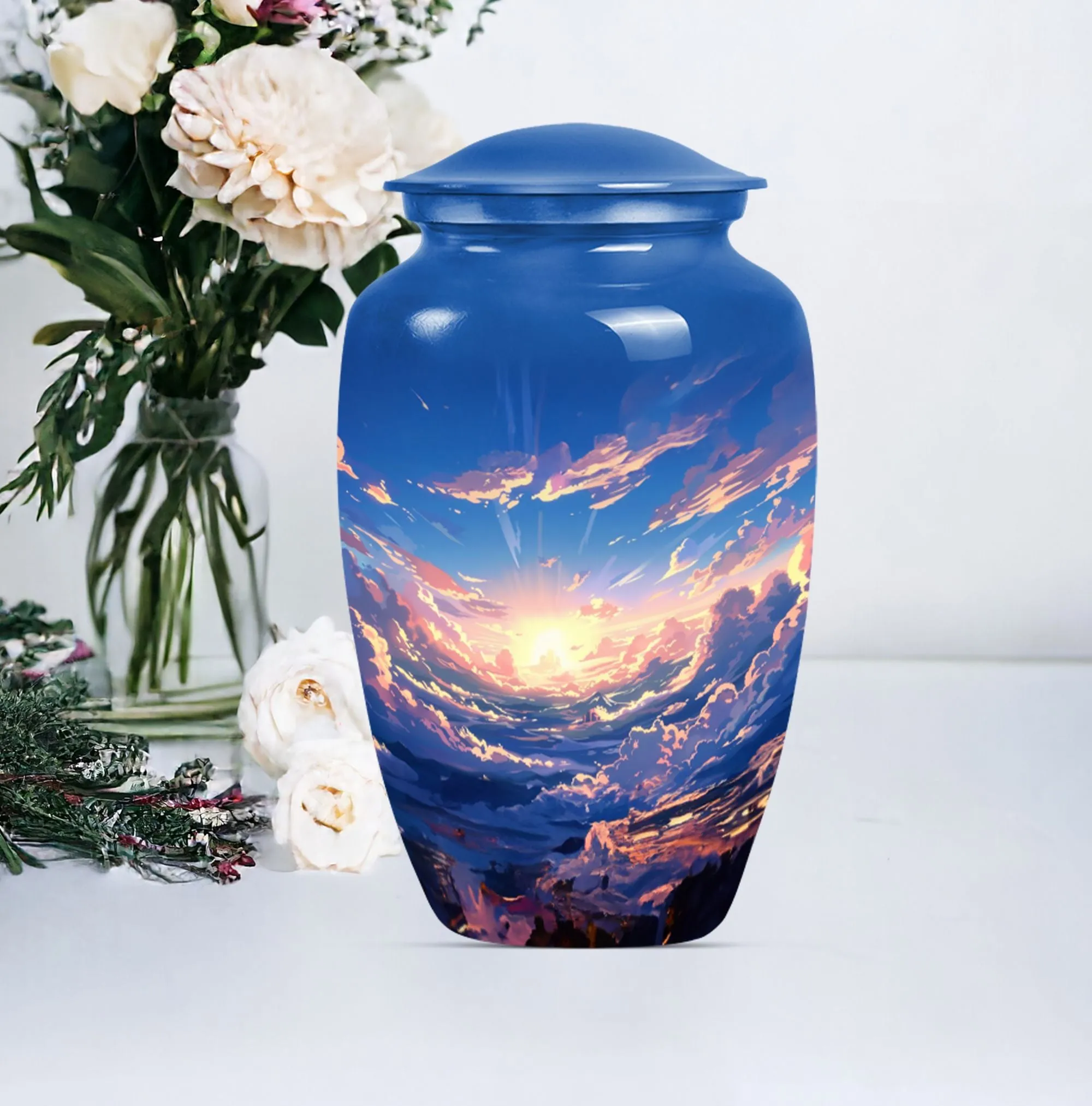 Butterfly Themed Clouds Urn - Classic Large Cremation Vessel