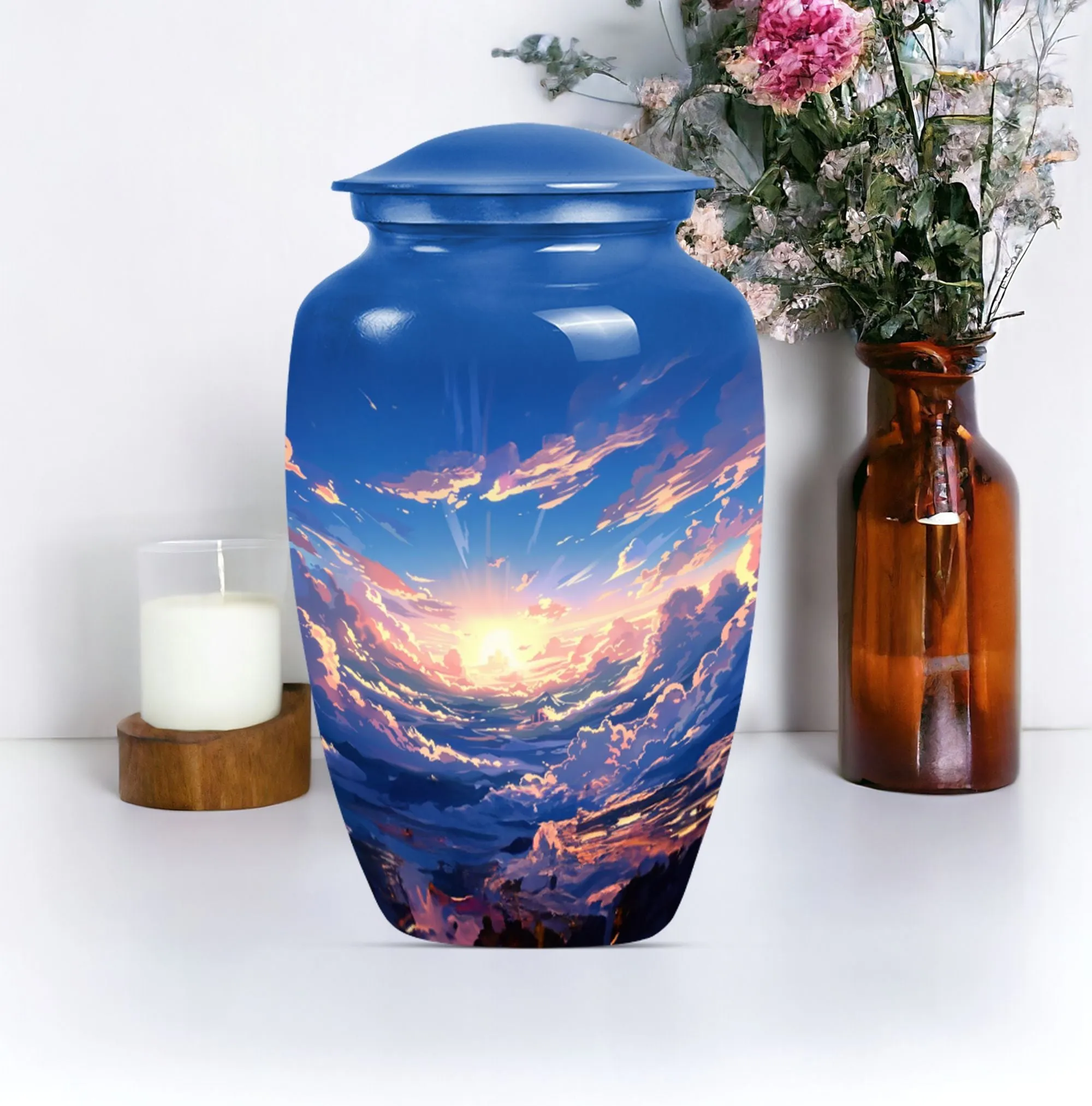 Butterfly Themed Clouds Urn - Classic Large Cremation Vessel