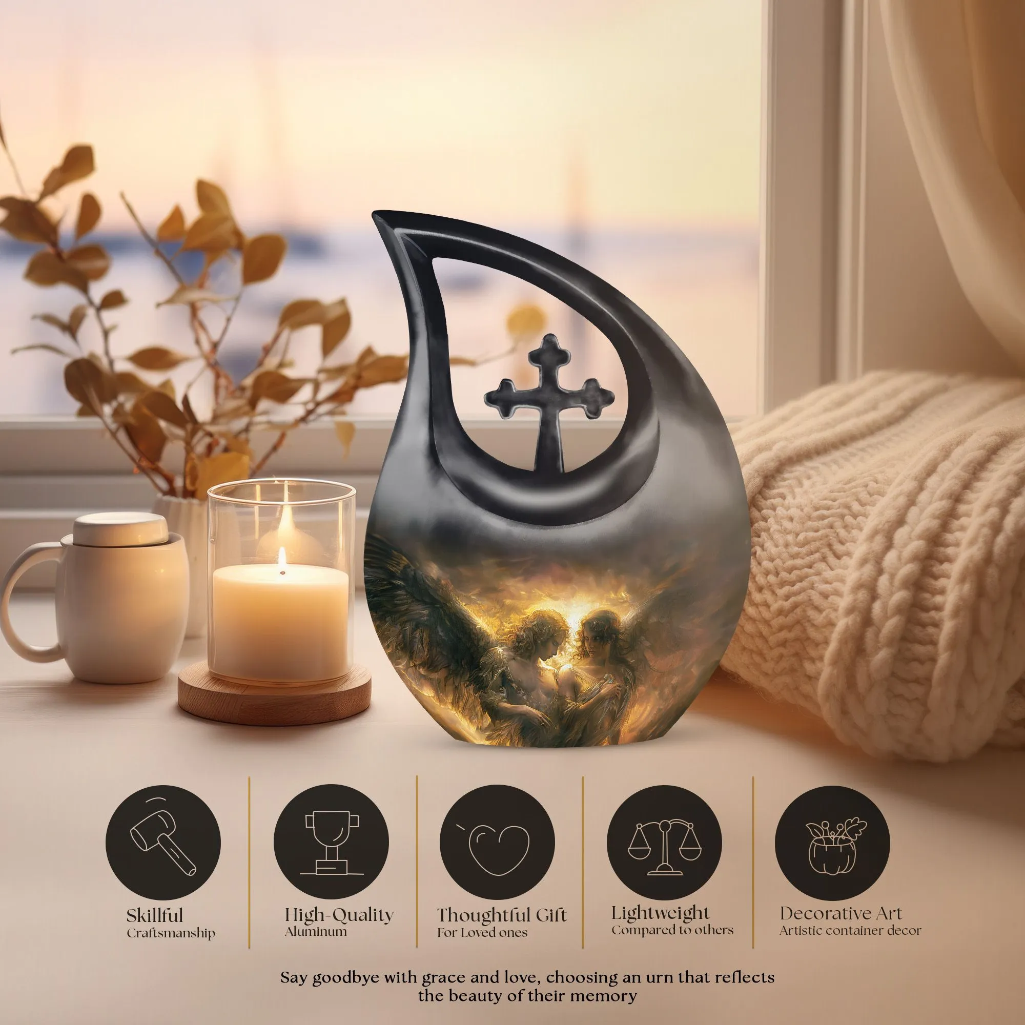 Catholic Memorial Urn :  Container For Cremated Adult Human Ashes