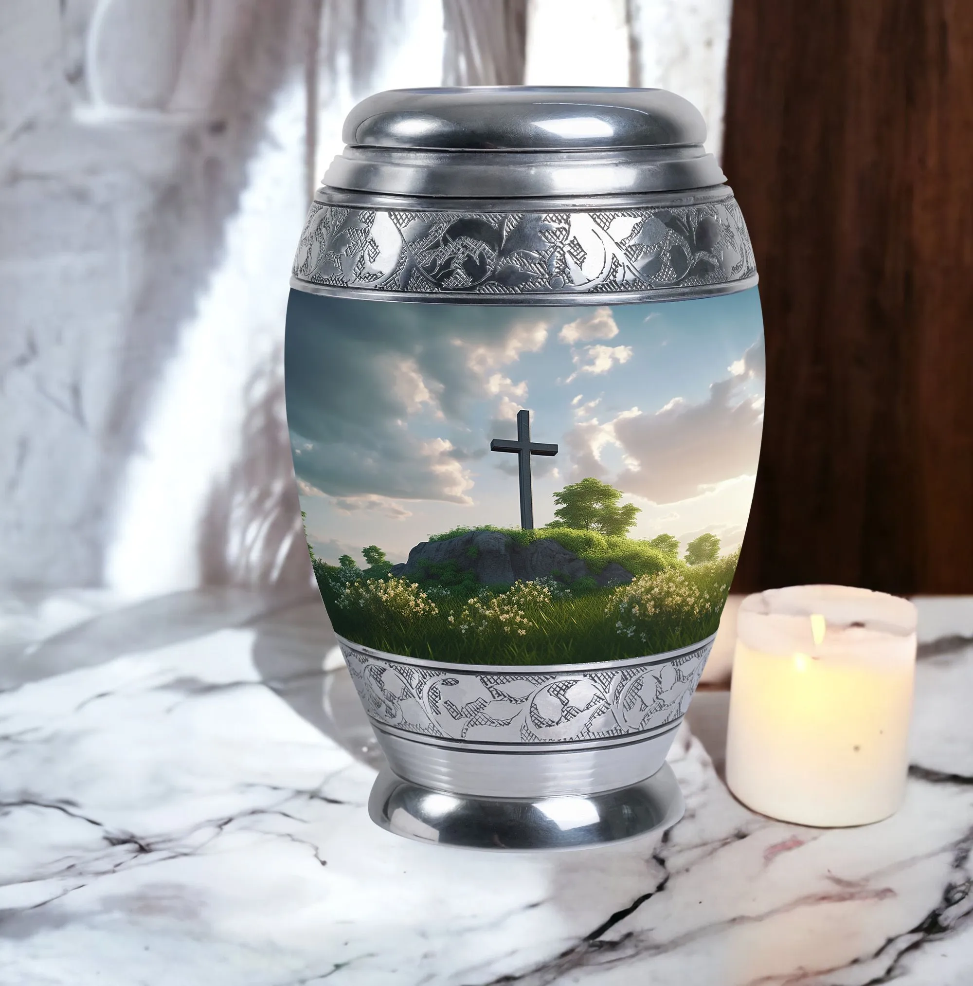 Cherished Remembrance - Jesus Christ Cross Burial Cremation Urn