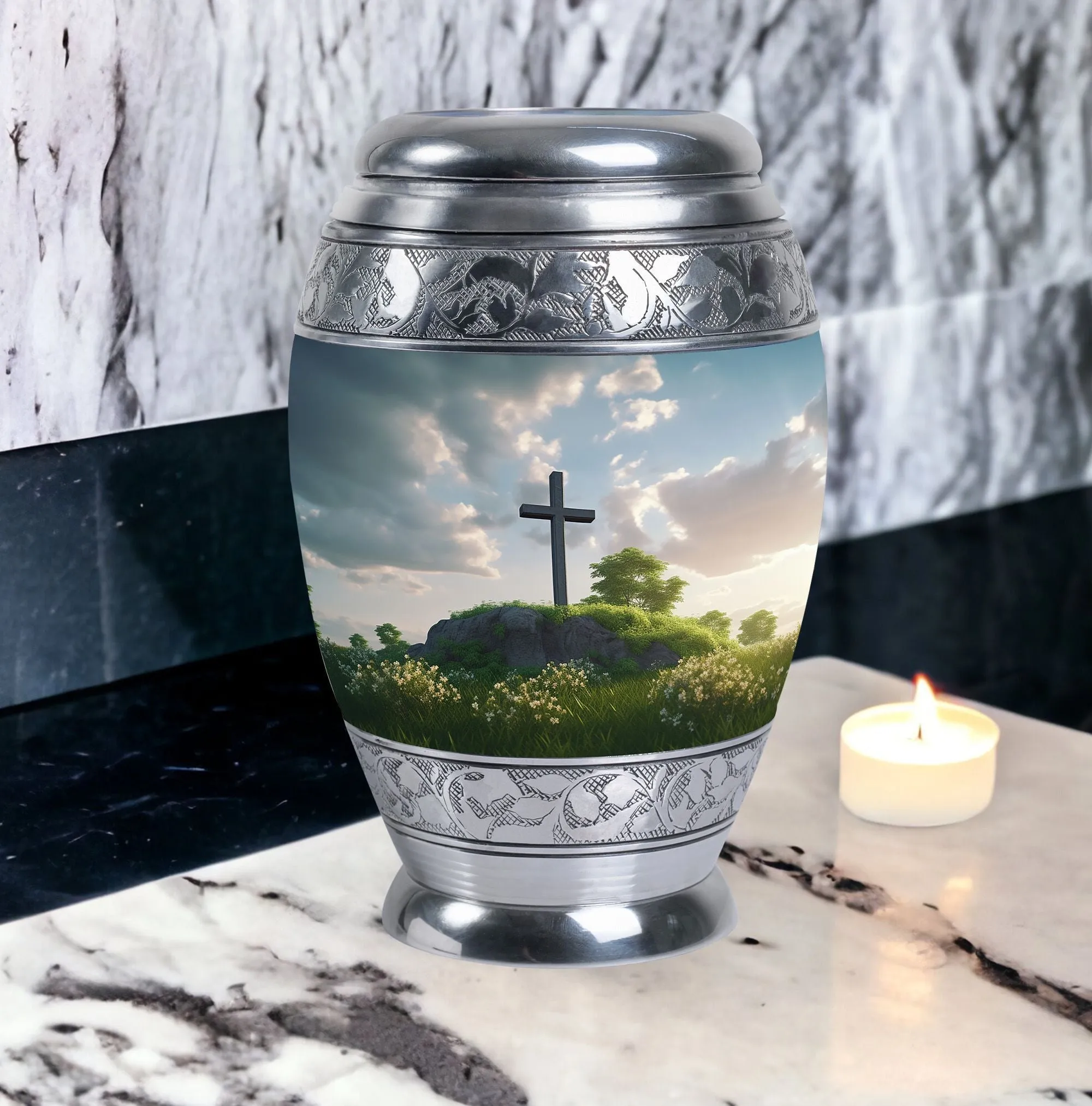 Cherished Remembrance - Jesus Christ Cross Burial Cremation Urn