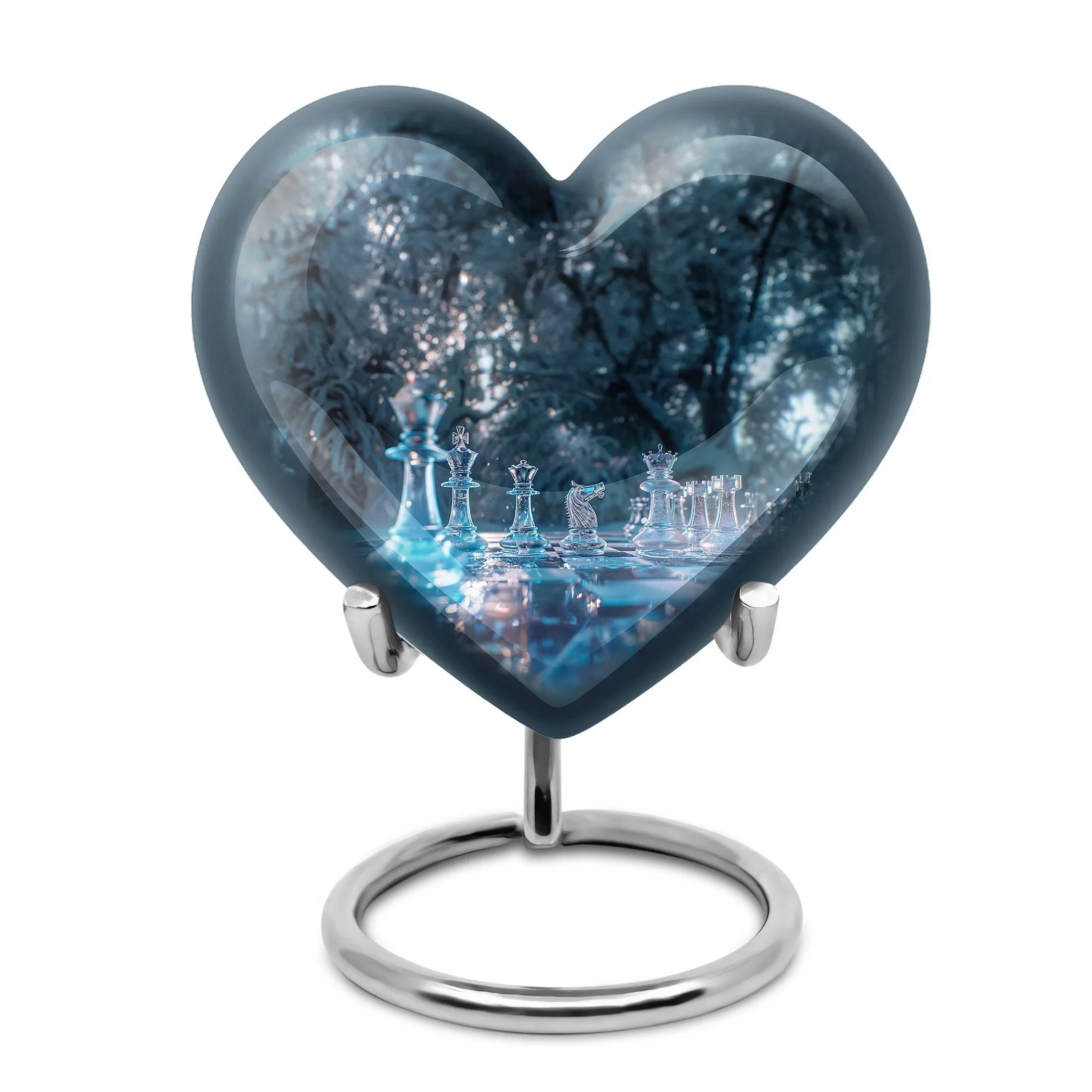 Chess Heart Tribute - Female-Friendly Memorial Chess Urn