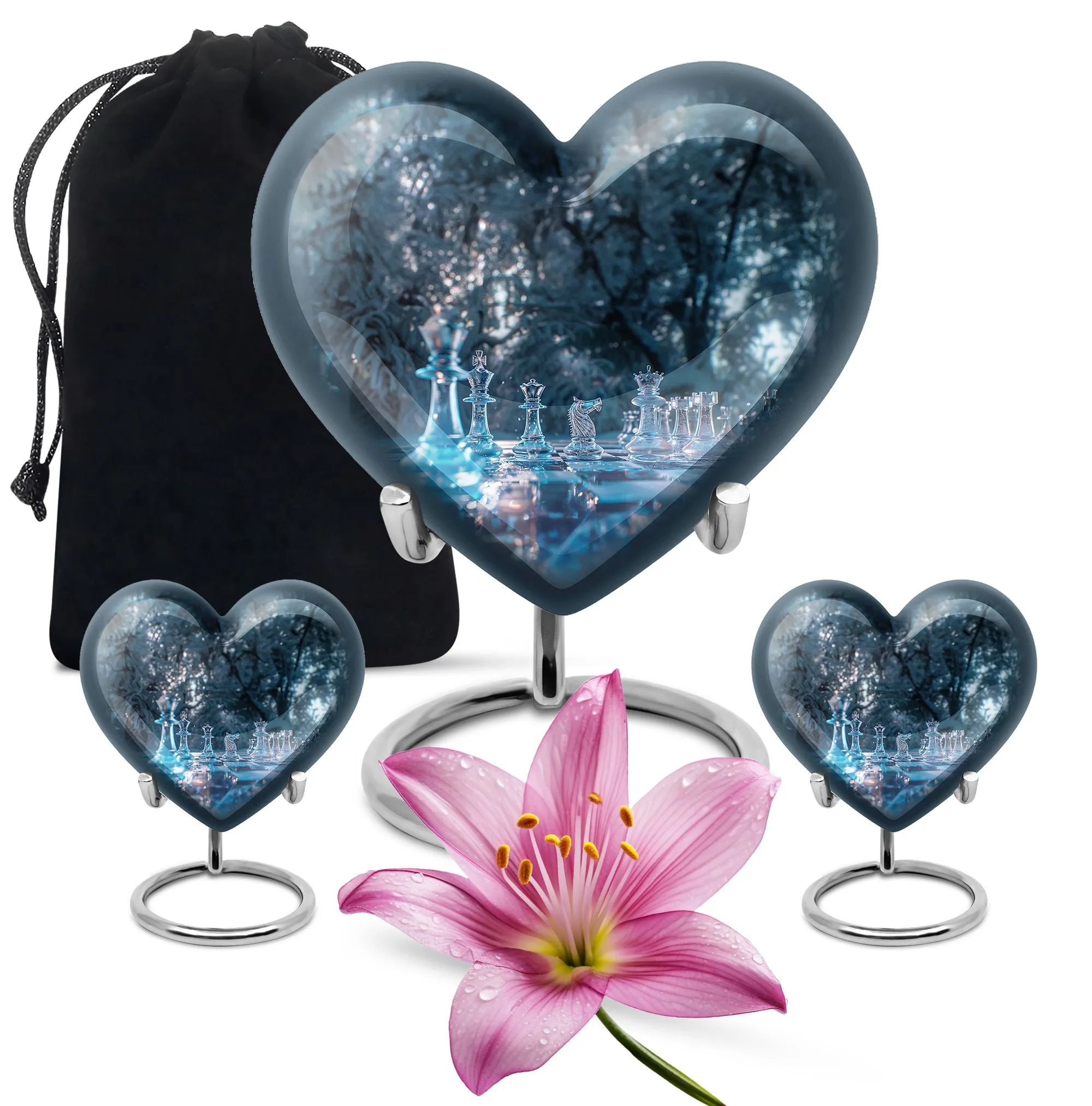 Chess Heart Tribute - Female-Friendly Memorial Chess Urn