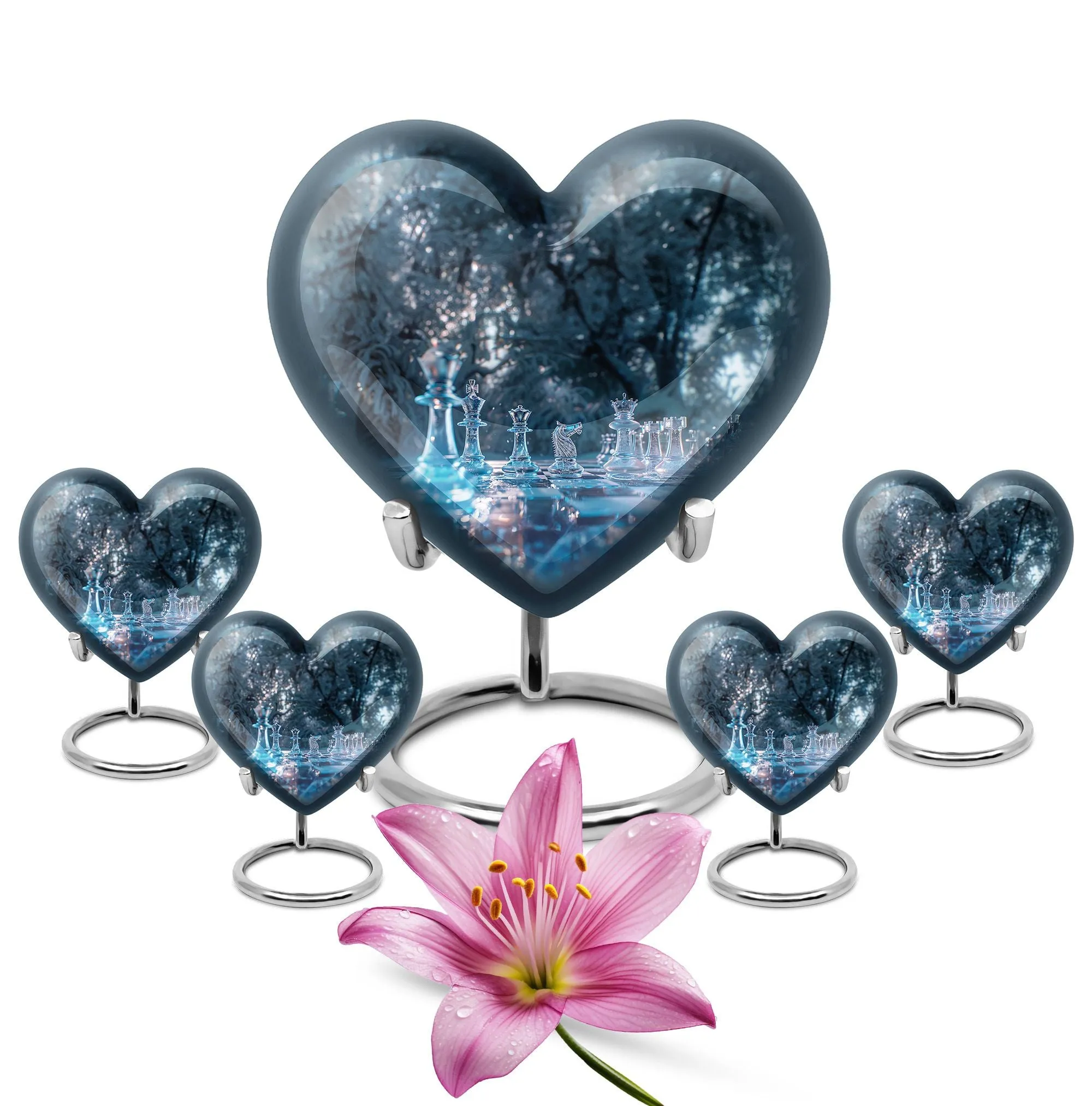 Chess Heart Tribute - Female-Friendly Memorial Chess Urn