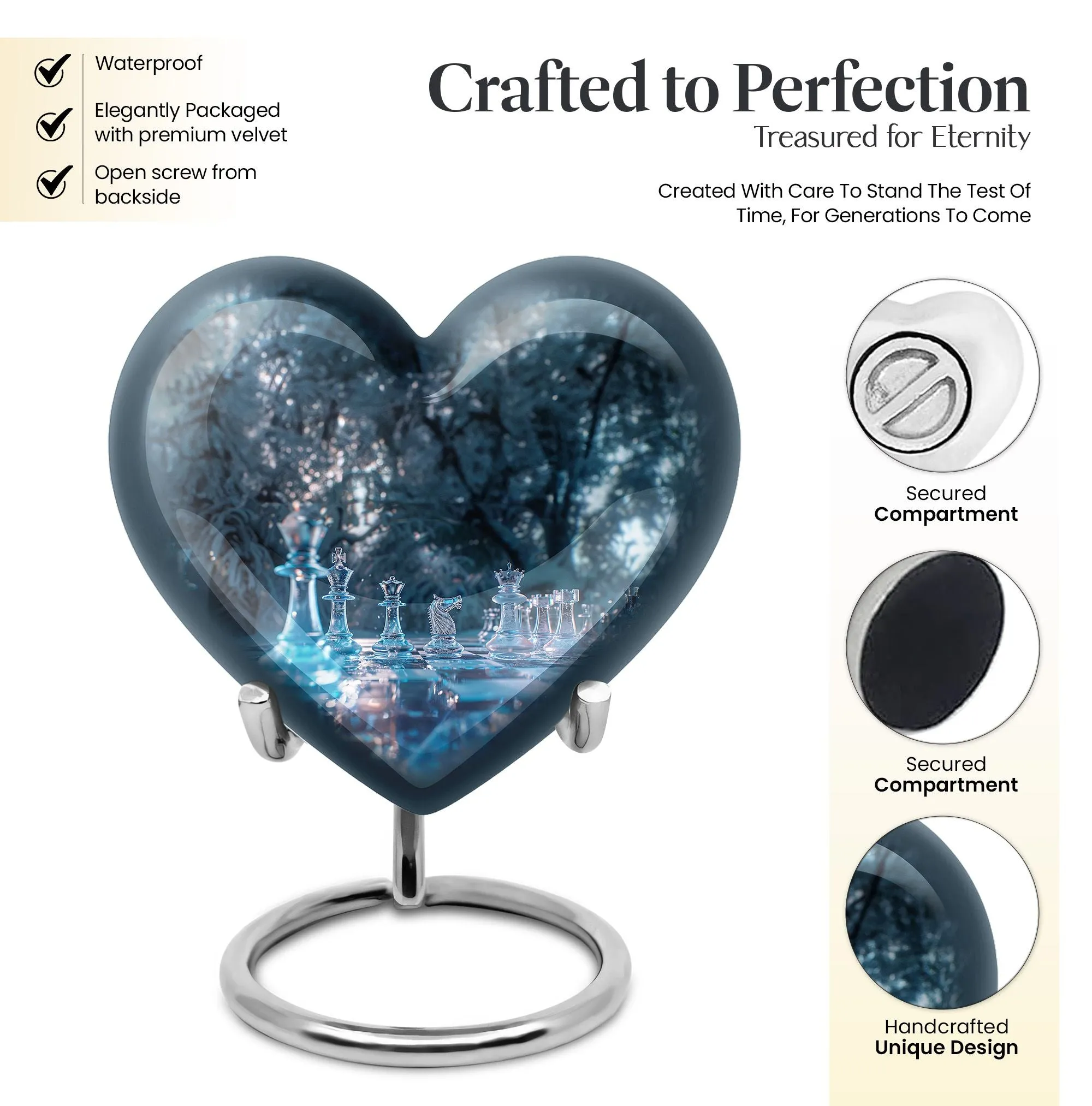 Chess Heart Tribute - Female-Friendly Memorial Chess Urn