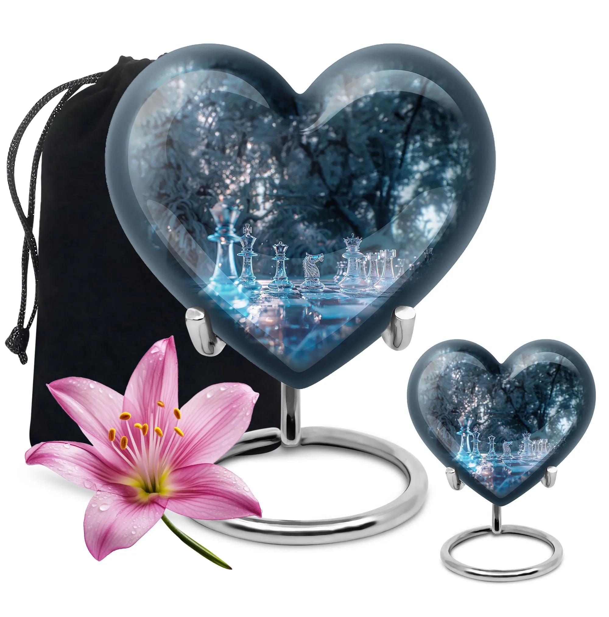Chess Heart Tribute - Female-Friendly Memorial Chess Urn