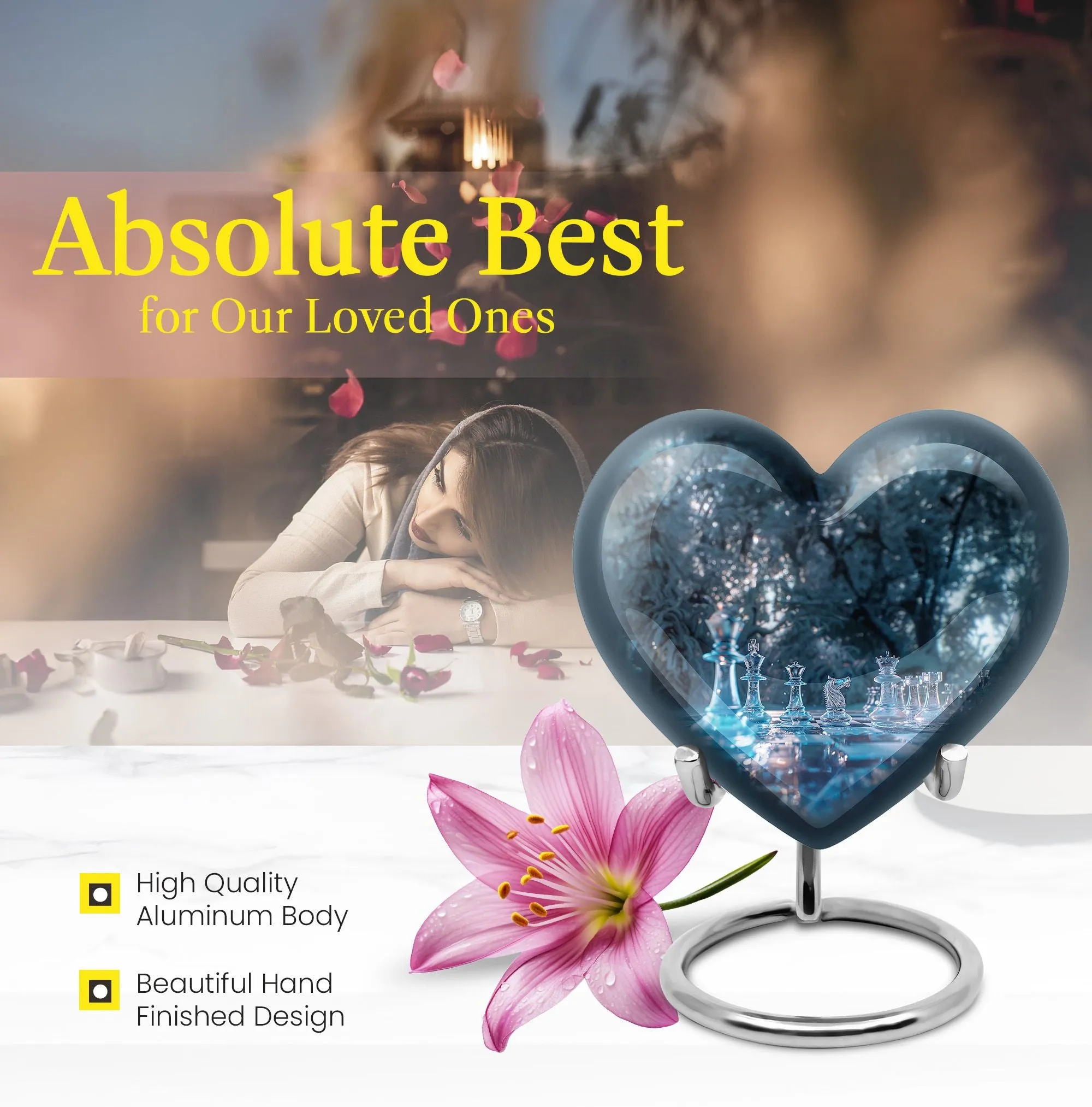 Chess Heart Tribute - Female-Friendly Memorial Chess Urn