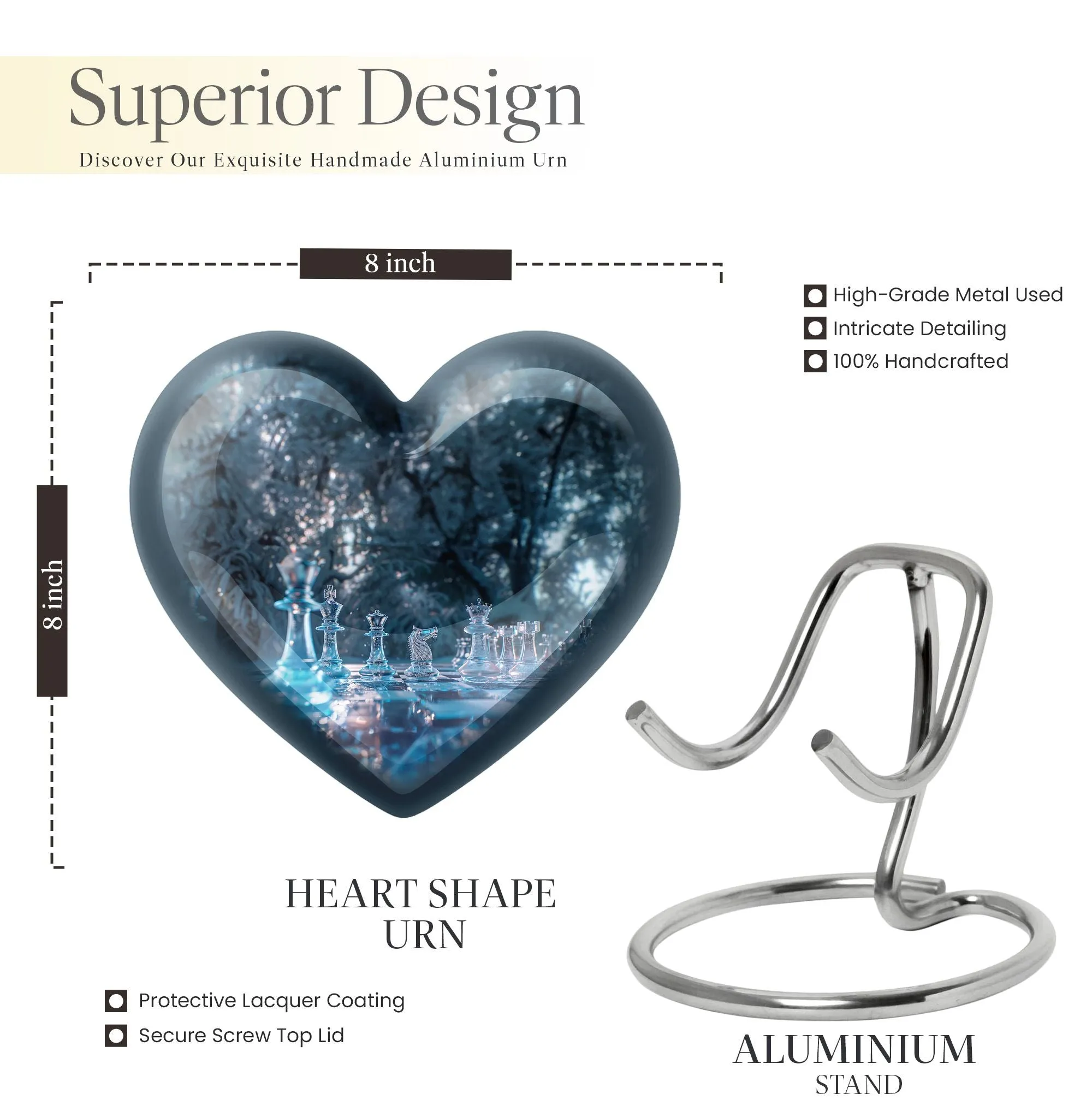 Chess Heart Tribute - Female-Friendly Memorial Chess Urn