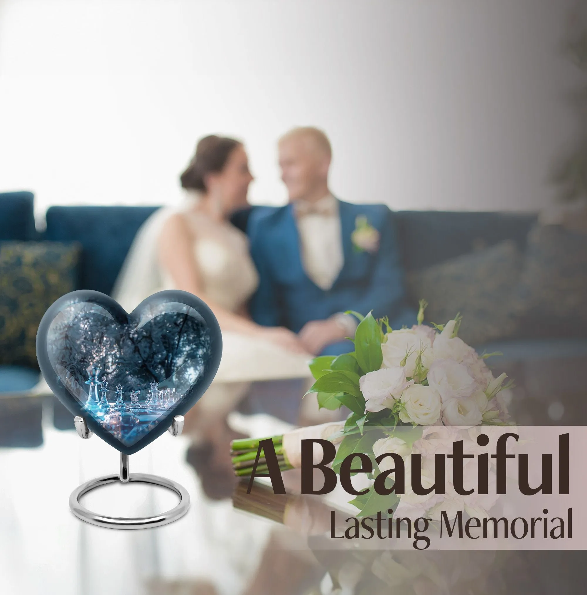 Chess Heart Tribute - Female-Friendly Memorial Chess Urn