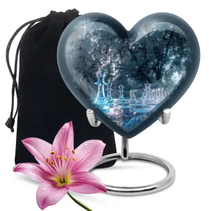 Chess Heart Tribute - Female-Friendly Memorial Chess Urn