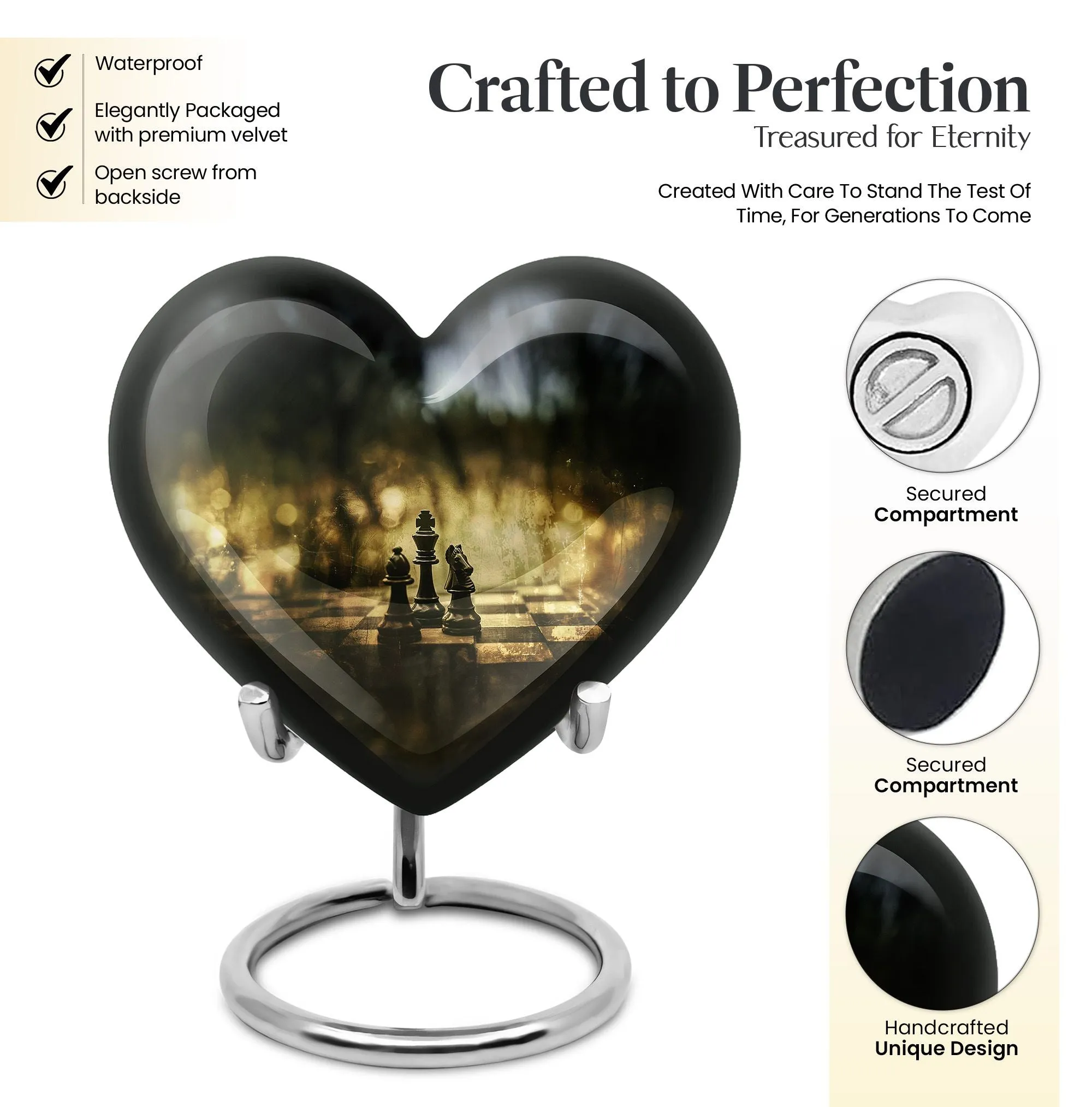 Chess-inspired Memorial Urn Resilient Men's Tribute in Aluminum